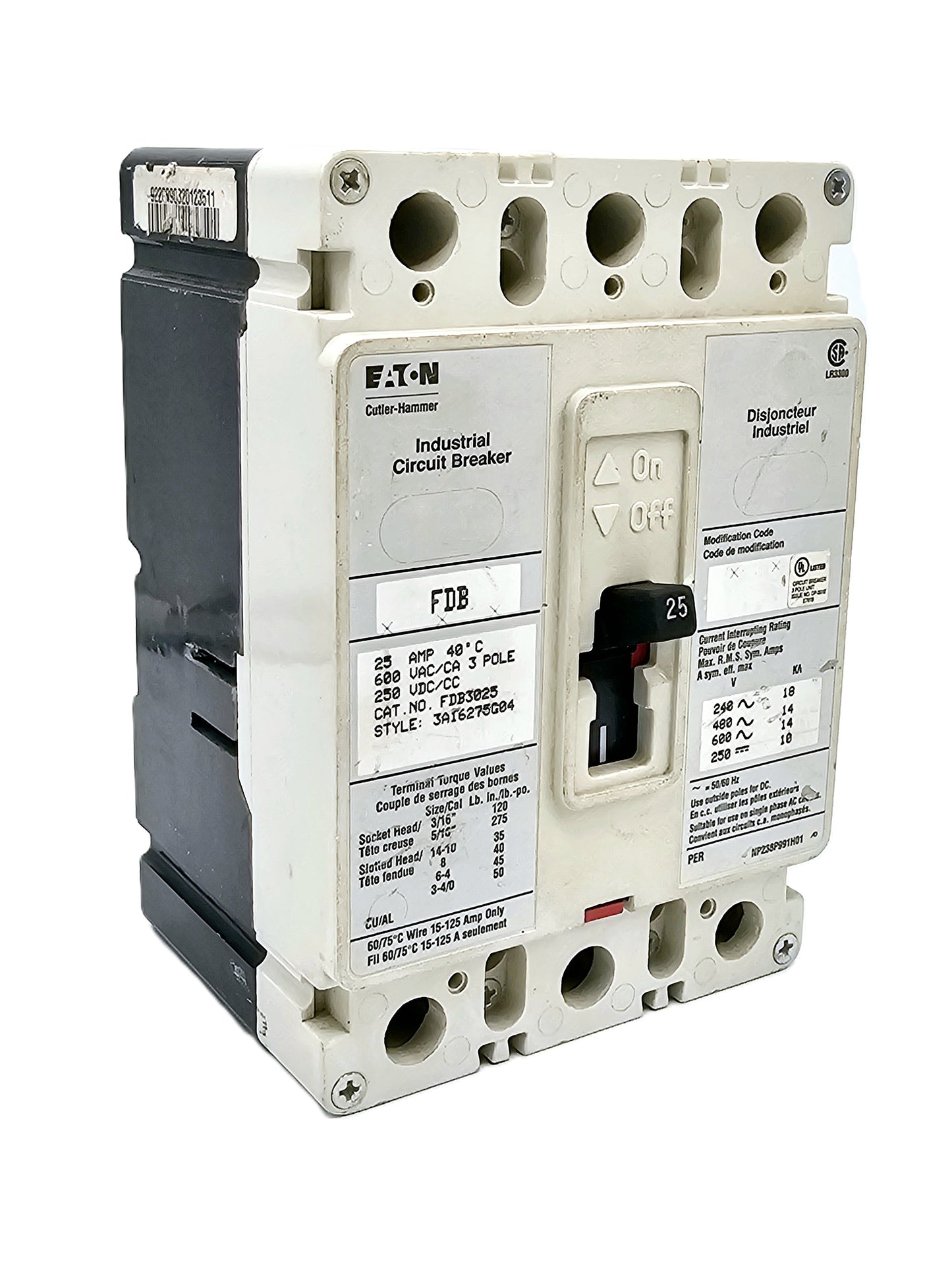 Eaton Cutler-Hammer FDB3025 molded 3-pole, 25-amp industrial circuit breaker