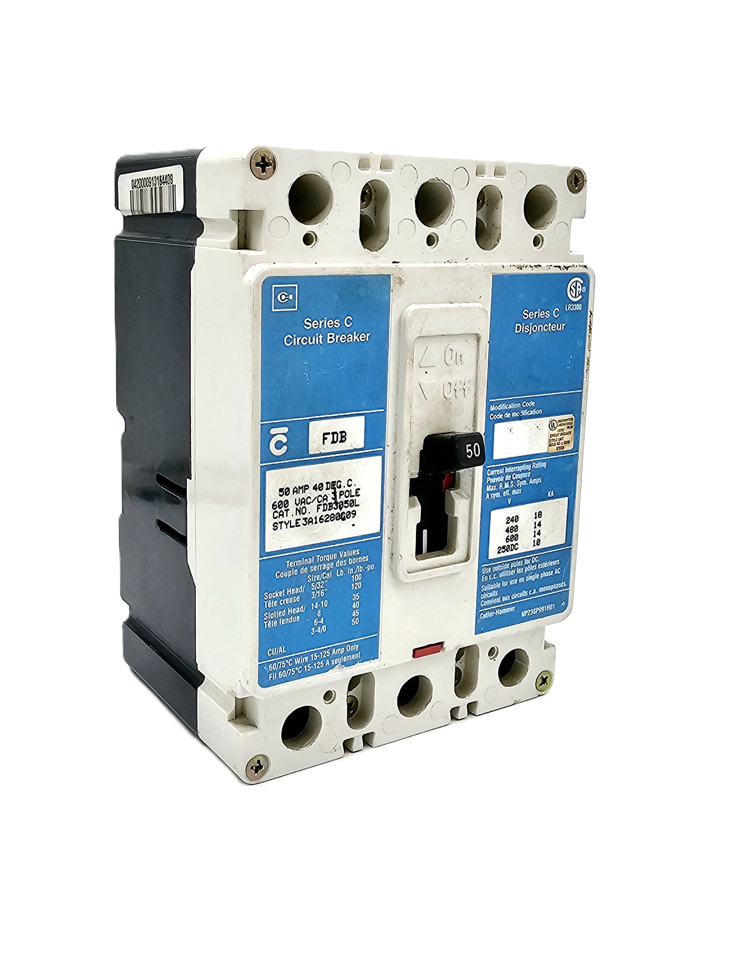 Cutler-Hammer (Eaton) Series C FDB3050L 50-amp, 3-pole 600 VAC and 250 VDC