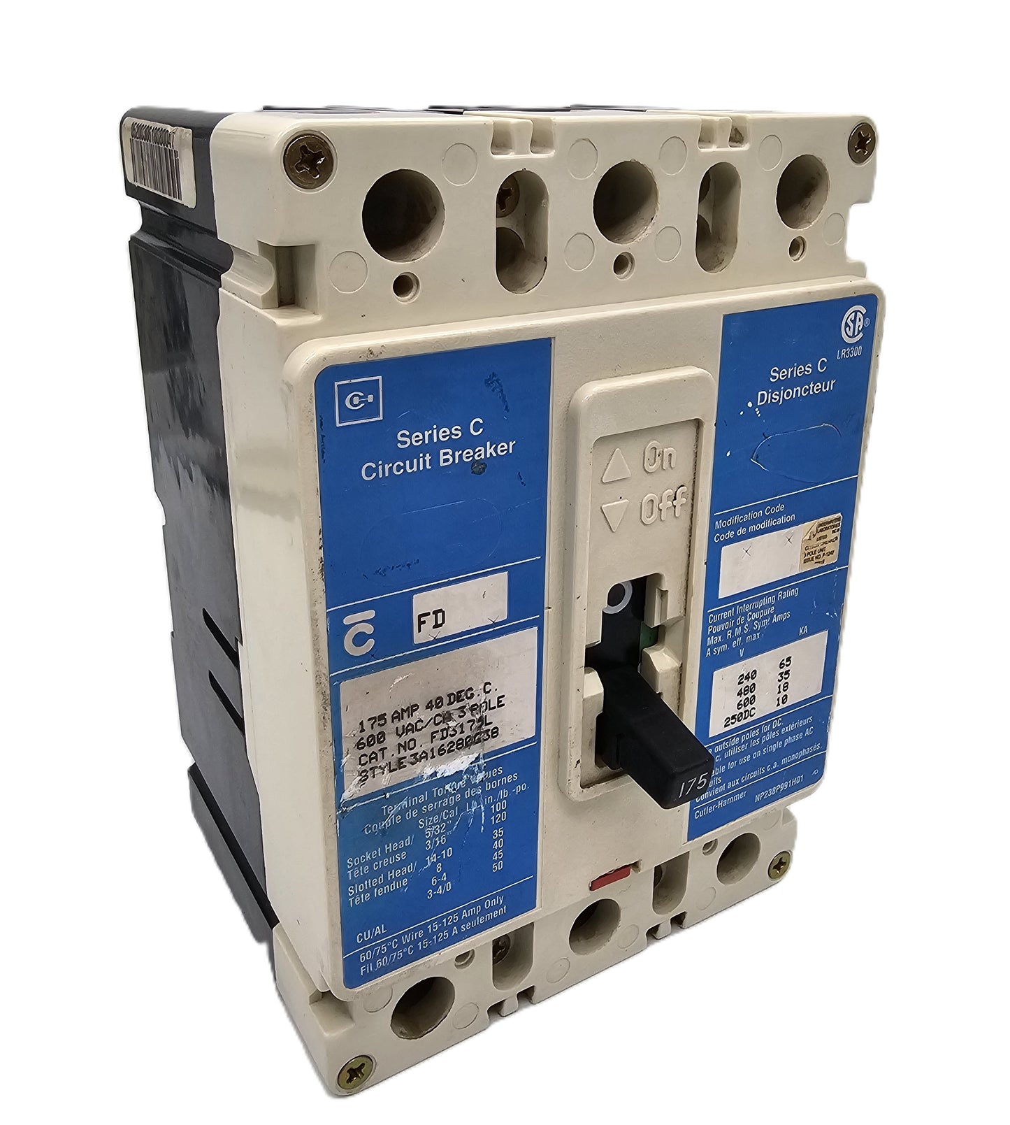 Eaton / Cutler-Hammer FD3175L 3 Pole 175AMP Bolt-On Circuit Breaker