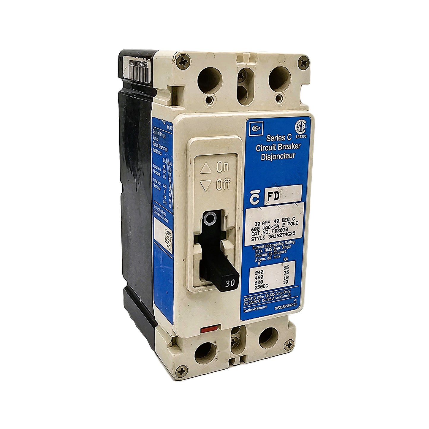 Eaton FD2030 Series C FD-frame 30 Amps 2 Pole 600VAC 250 VDC Bolt-On