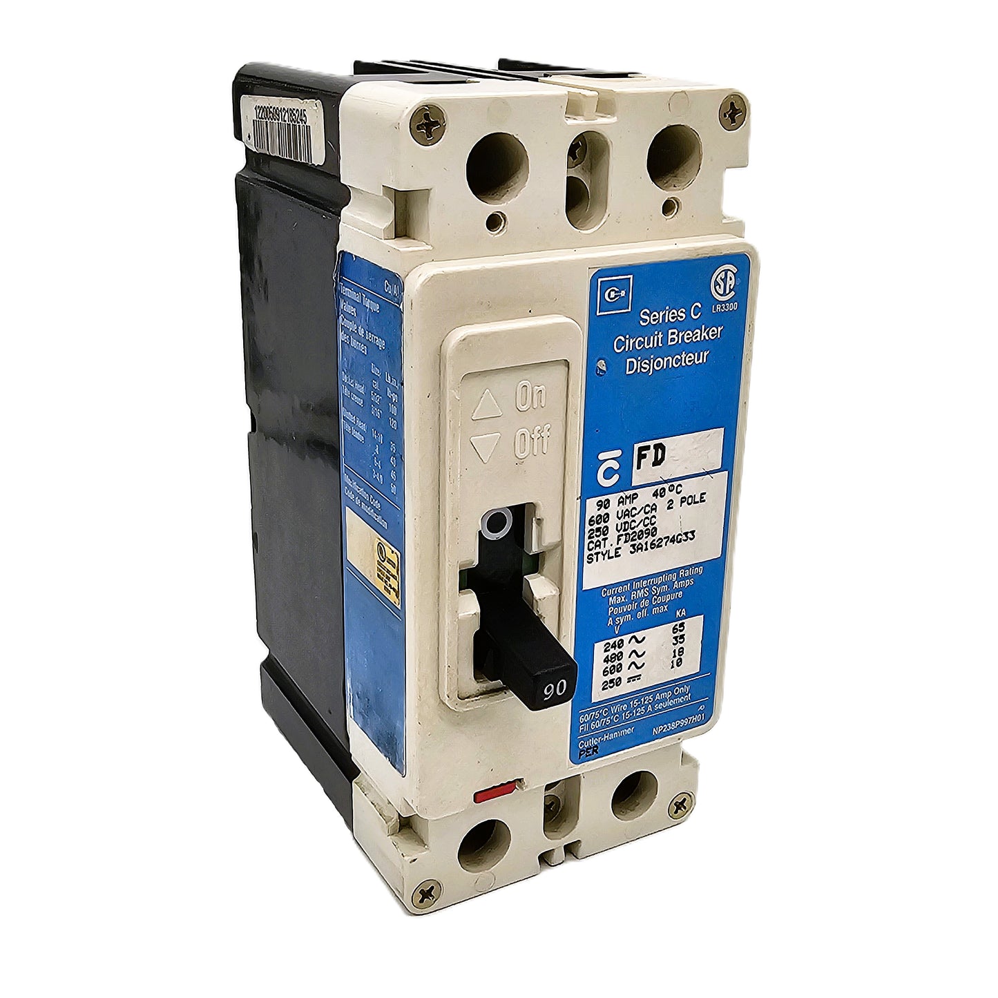 Eaton FD2090 Series C FD-frame 90 Amps 2 Pole 600VAC 250VDC Bolt-On