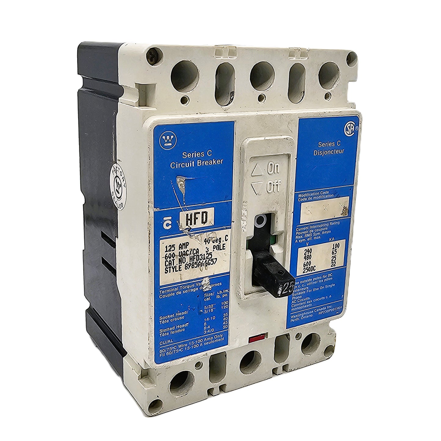 Cutler-Hammer / Westinghouse (Series C) HFD3125 125Amps 3-Pole Bolt-On