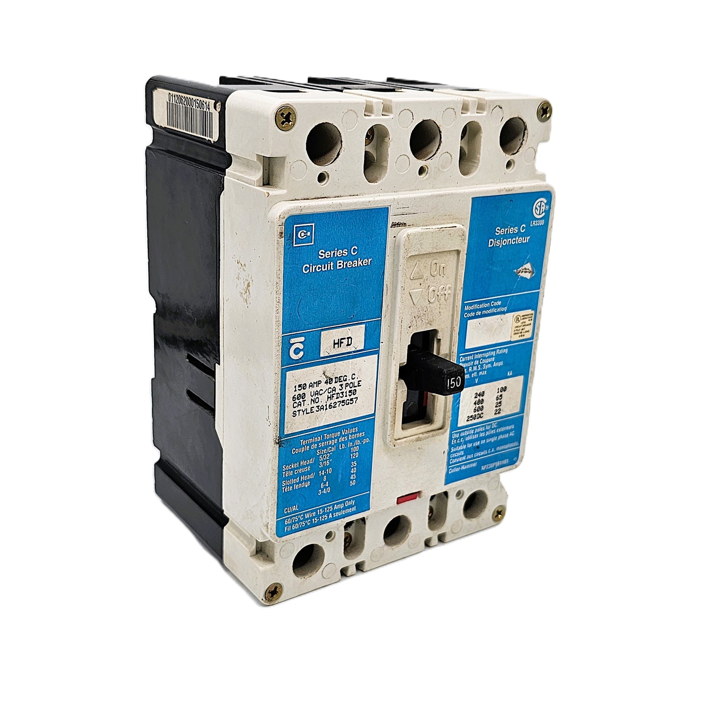 Eaton Cutler-Hammer HFD3150 Circuit Breaker 150Amps 3-Pole Bolt-On