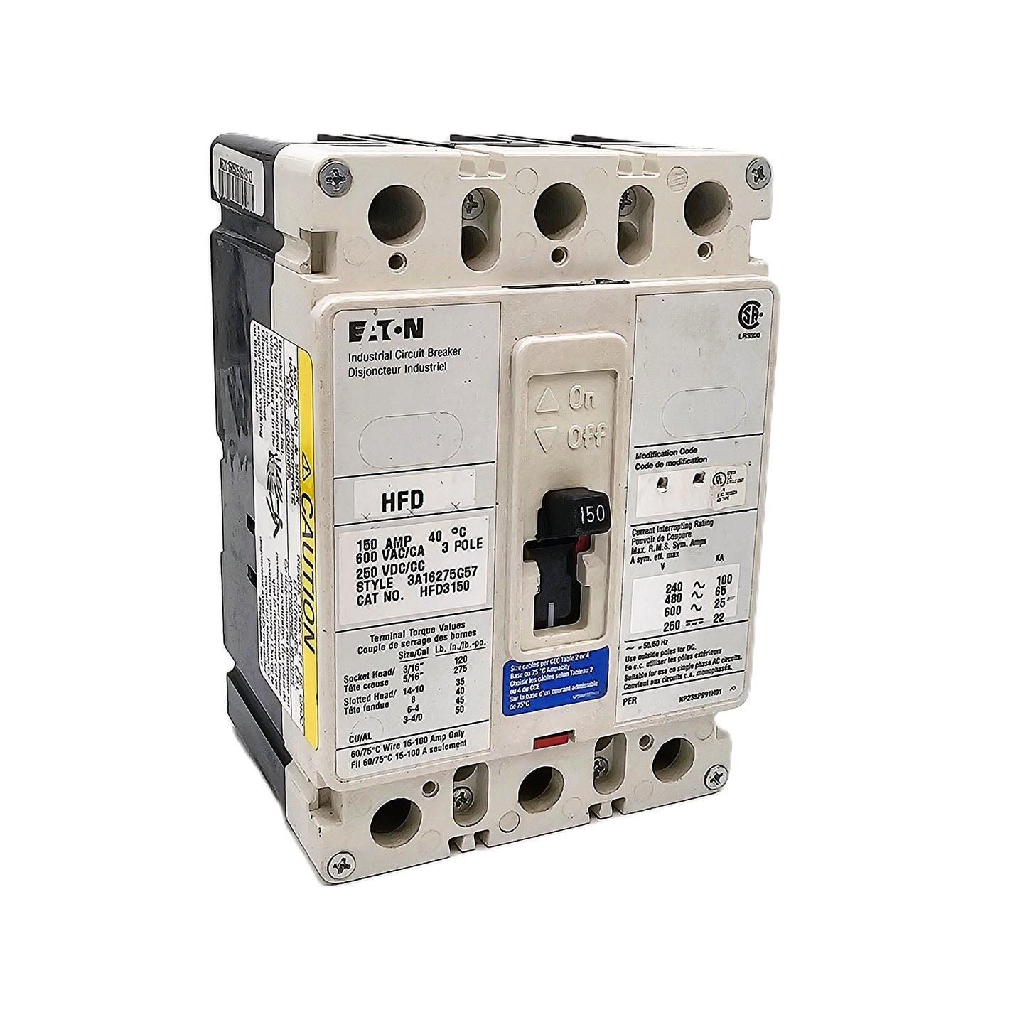 Eaton Cutler-Hammer HFD3150 Circuit Breaker 150Amp 3-Pole Bolt-On
