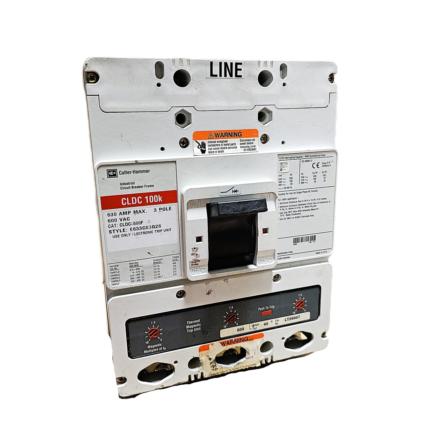 Eaton CLDC3600F Circuit Breaker 630Amps 3-Poles 600VAC Bolt-on