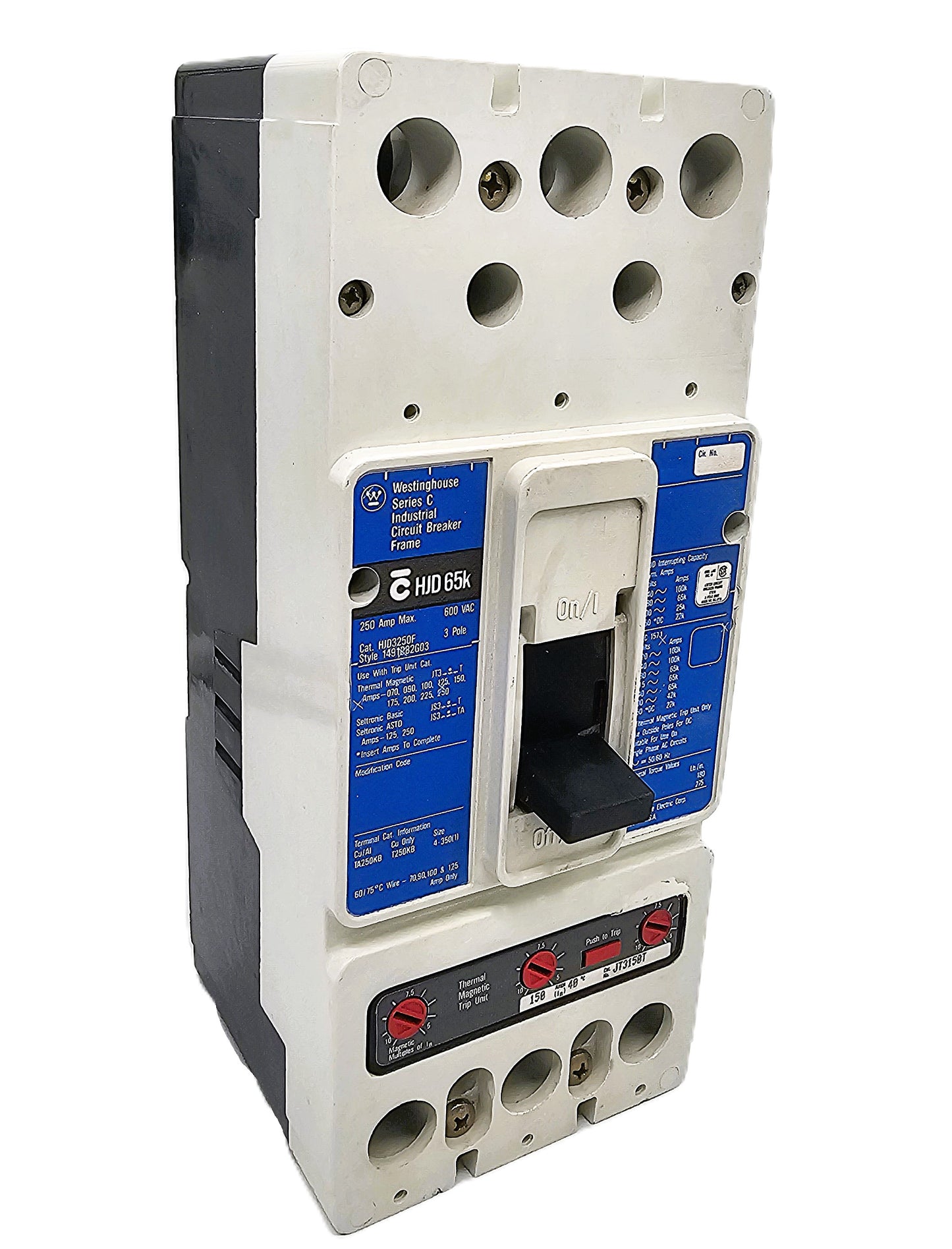Westinghouse HJD3250F Circuit Breaker (65k) 250Amps 3-Pole 600VAC Bolt-On