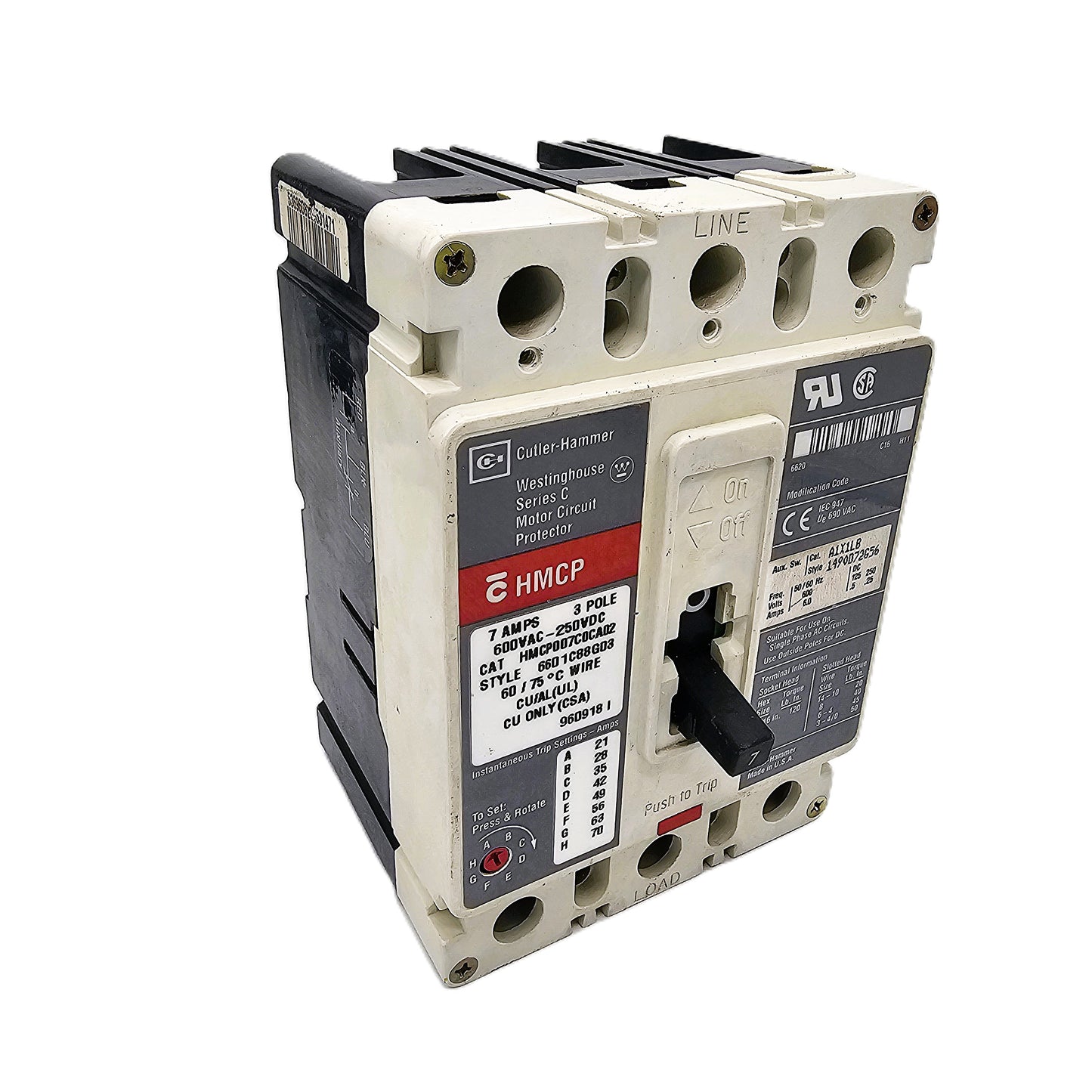 Cutler-Hammer HMCP007C0CA02 Motor Circuit Protector 7Amps 3-pole Bolt-On