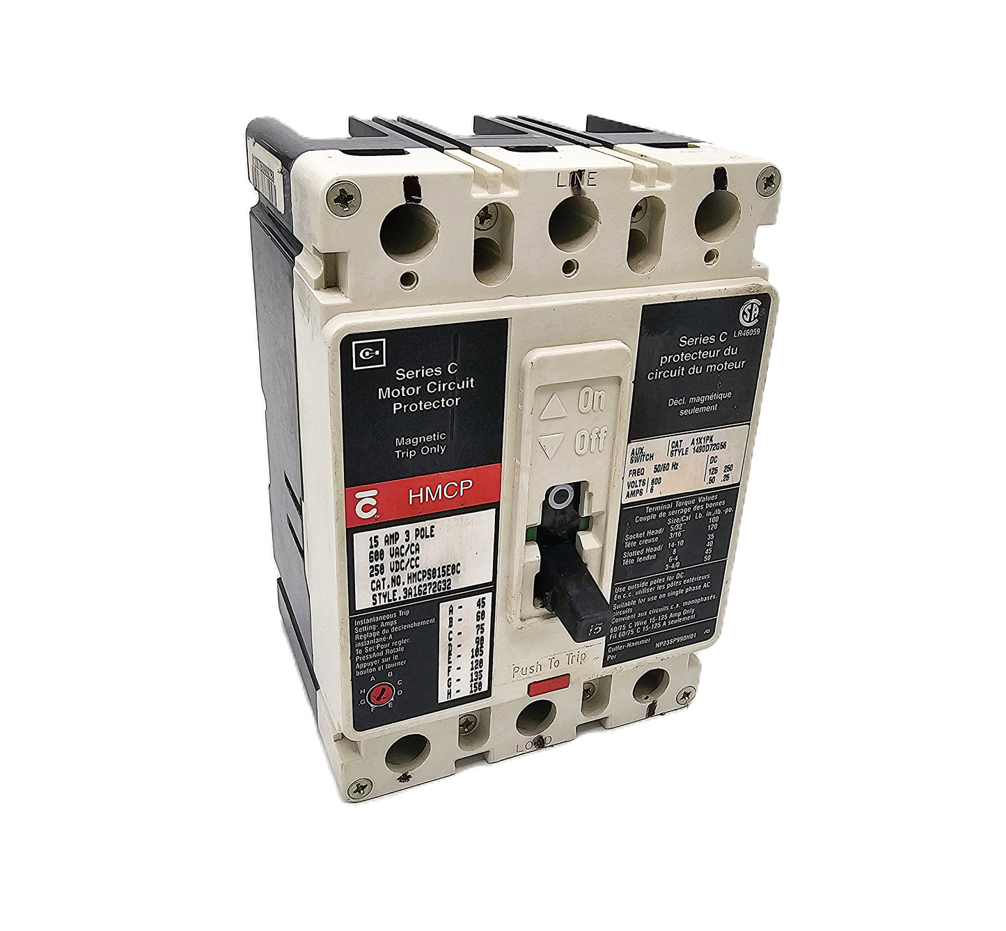 Cutler-Hammer HMCPS015E0C Motor Circuit Protector 15Amps 3-Pole 600VAC Bolt-On