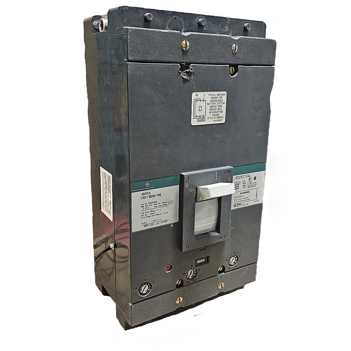 General Electric (GE) TKM836F000 Circuit Breaker 3-Poles 800Amps 600VAC Bolt-On