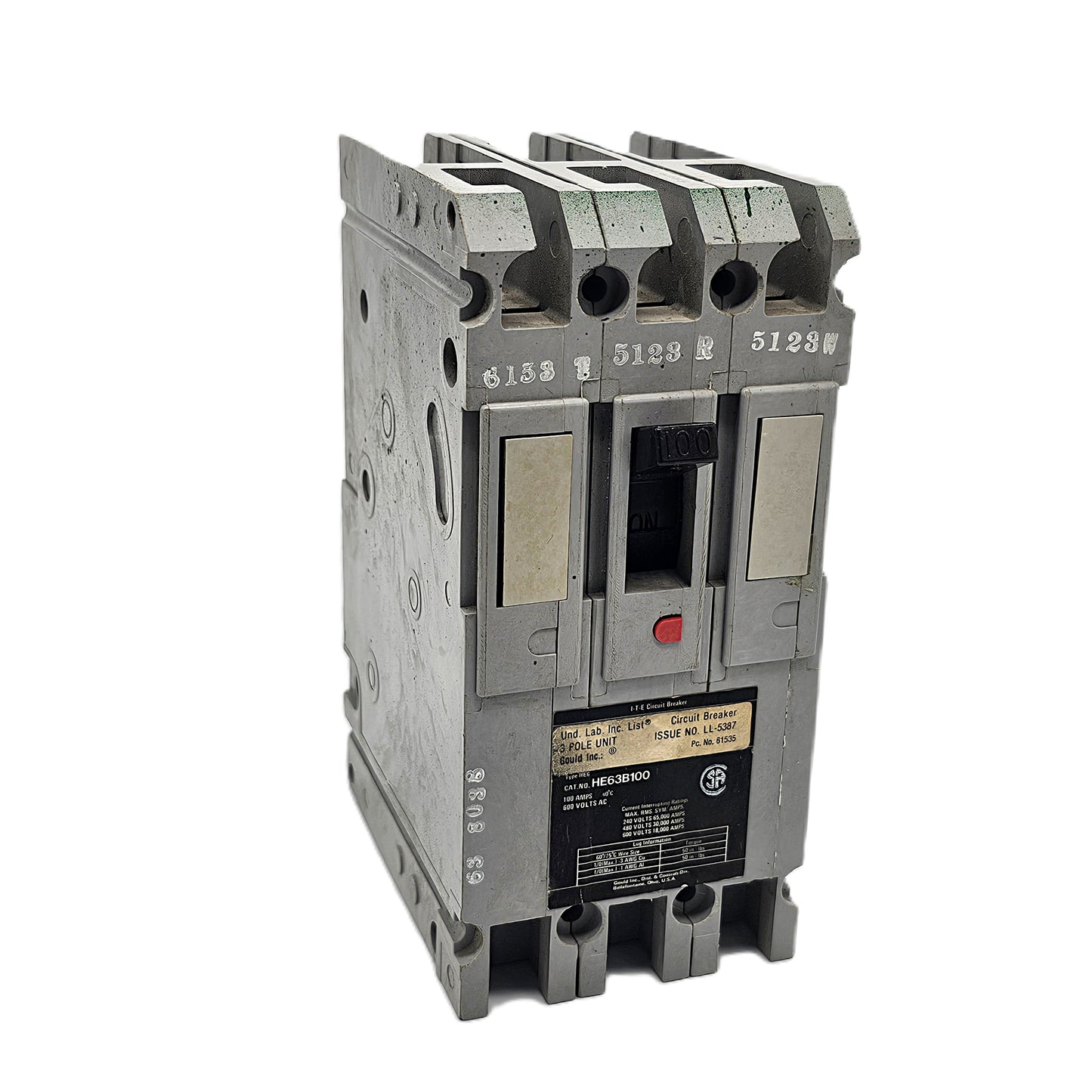 Cutler-Hammer HE63B100 Circuit Breaker 3-Poles 100Amps Bolt-On