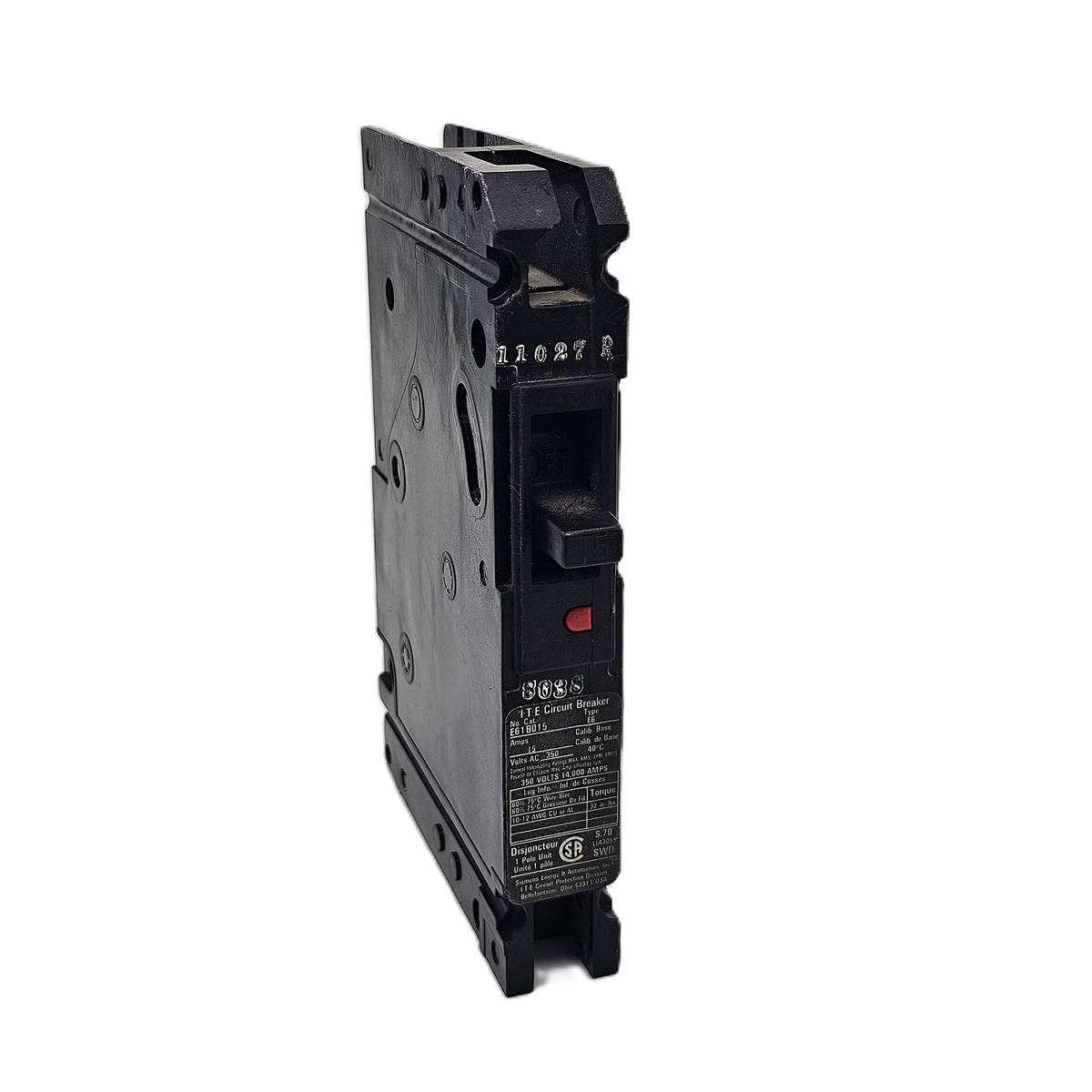 I-T-E / Siemens E61B015 Circuit Breaker 1-Pole, 15 Amp, 120/240V AC, Plug-On