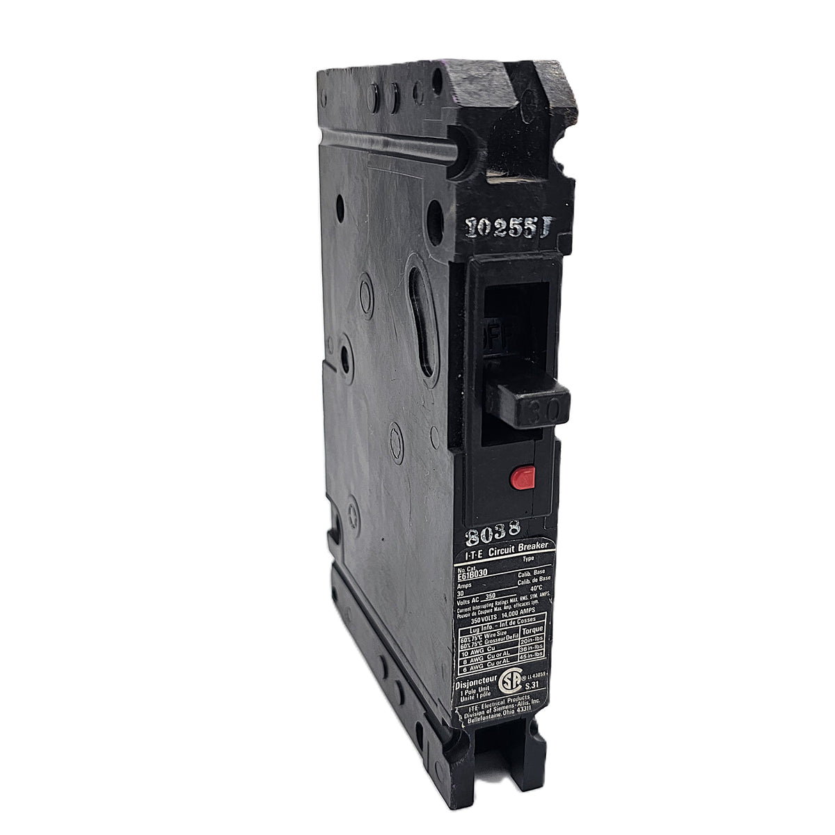 ITE E61B030 Circuit Breaker 1-Pole, 30 Amp, 120/240V AC, Bolt-On