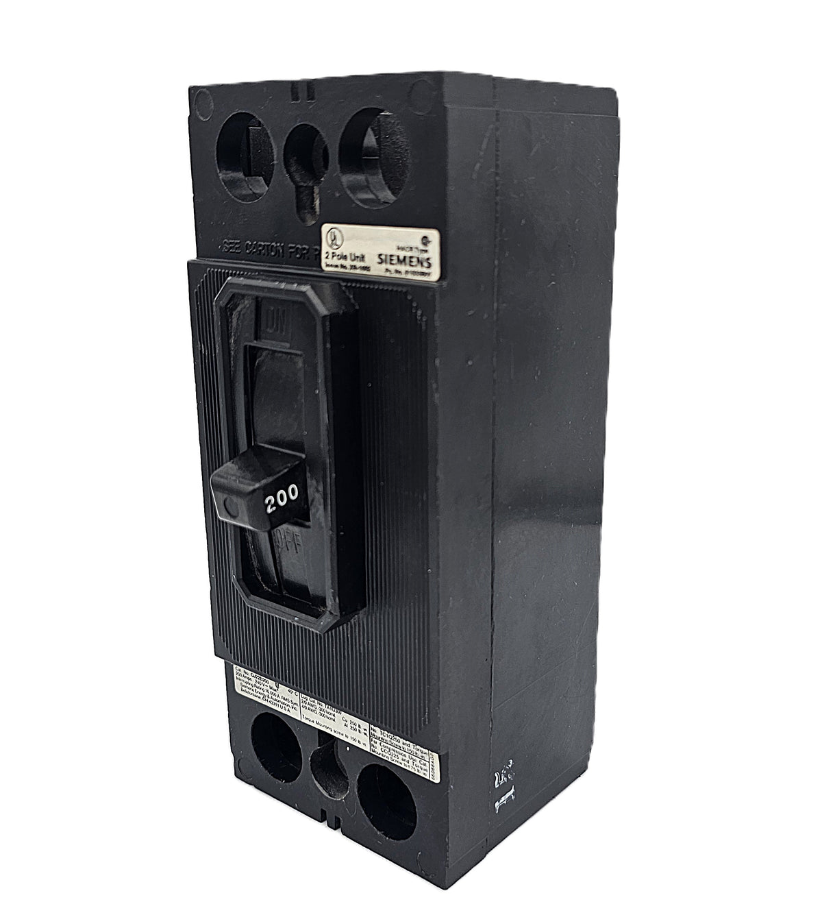 Siemens QJ22B200 Circuit Breaker 2-Pole, 200 Amp, 600V AC, Bolt-On, QJ Frame