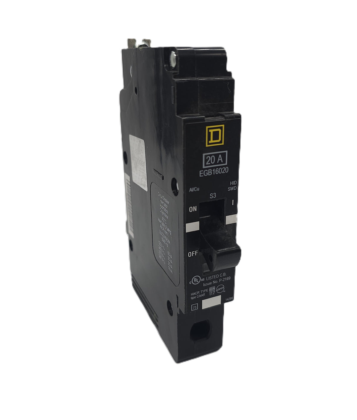 Square D EGB16020 Circuit Breaker 1-Pole, 20 Amp, 277V AC, Bolt-On, EGB Frame, HID Rated