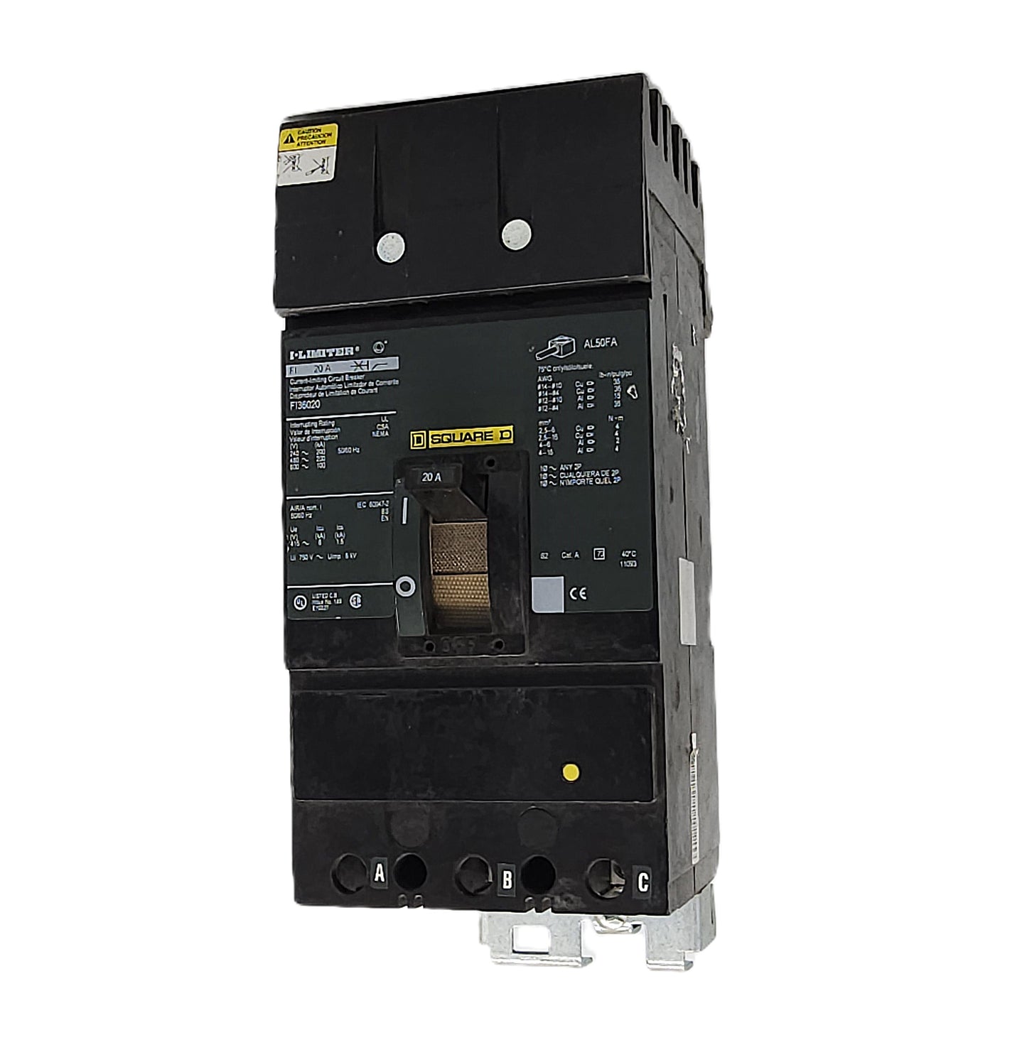 Square D FI32020 Circuit Breaker 20 Amp, 3-Pole, 600V AC, FA Frame, Bolt-On, Thermal Magnetic