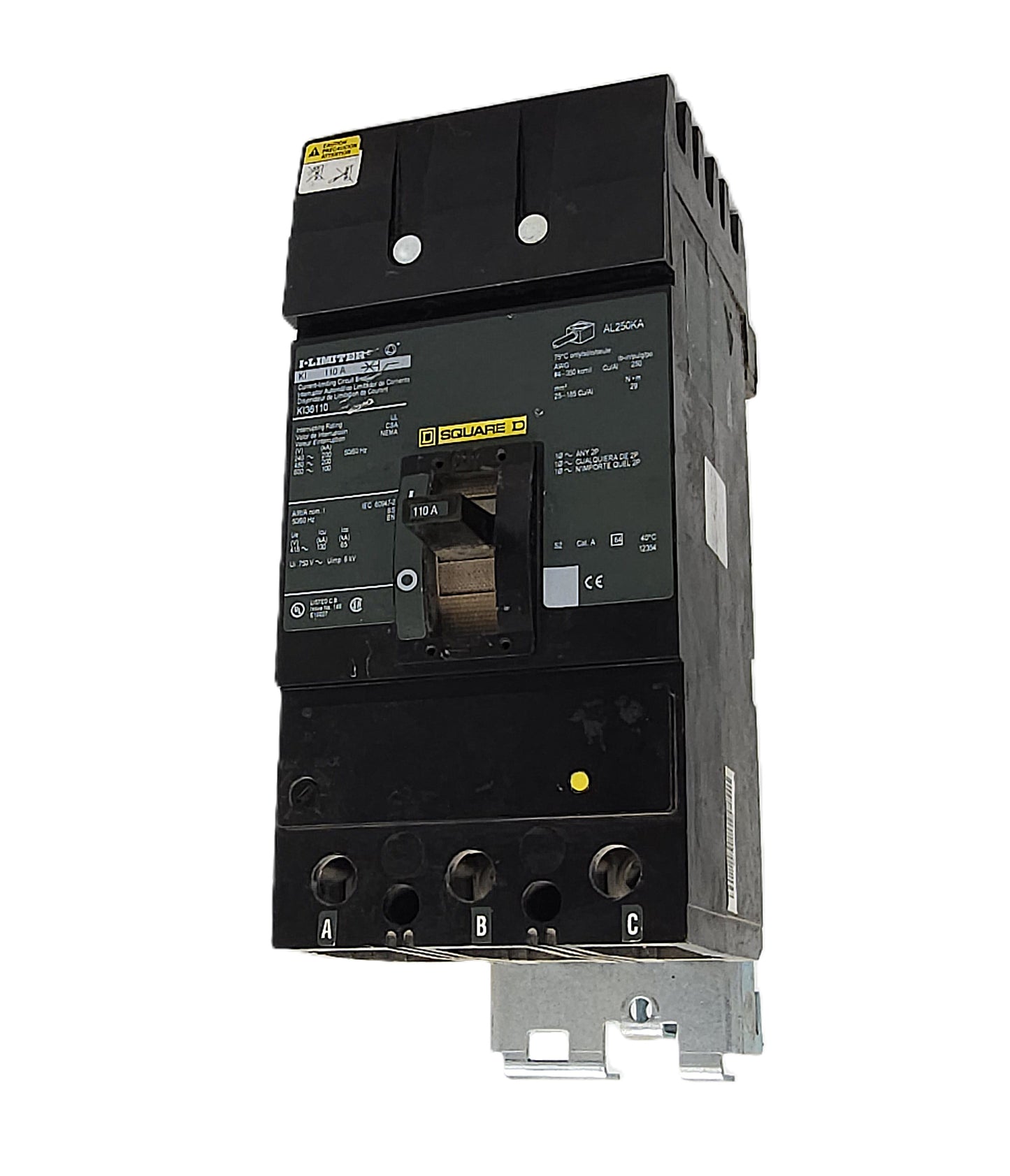 Square D KIL36110 I-Limiter Circuit Breaker 3-Pole, 110 Amp, 600V AC, Bolt-On, Thermal Magnetic, KJL Frame, High Interrupting Capacity