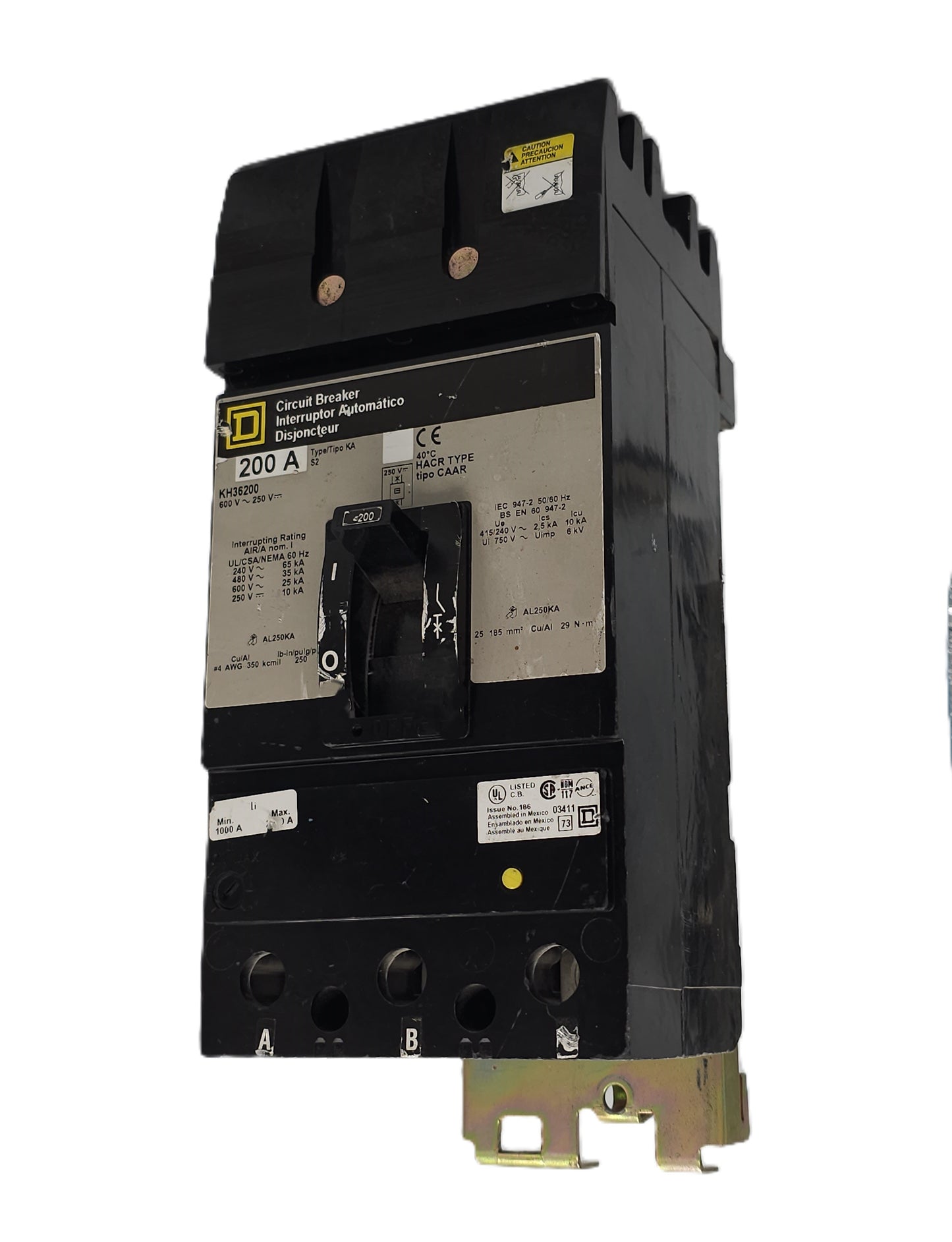 Square D KA36175 Circuit Breaker 3-Pole, 200 Amp, 600V AC / 250V DC, I-Line, KA Frame