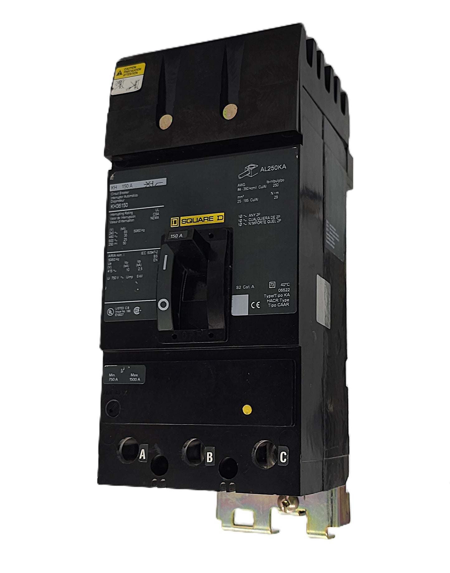 Square D KH36150 Circuit Breaker 3-Pole, 150 Amp, 600V AC / 250V DC, I-Line, KA Frame