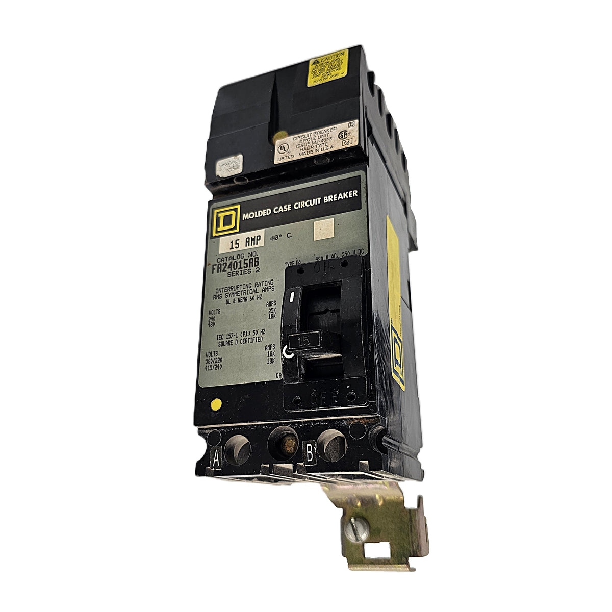Square D FA24015AB Circuit Breaker 2-Pole, 15 Amp, 240V AC, Type FA, Thermal Magnetic, Bolt-On Mount