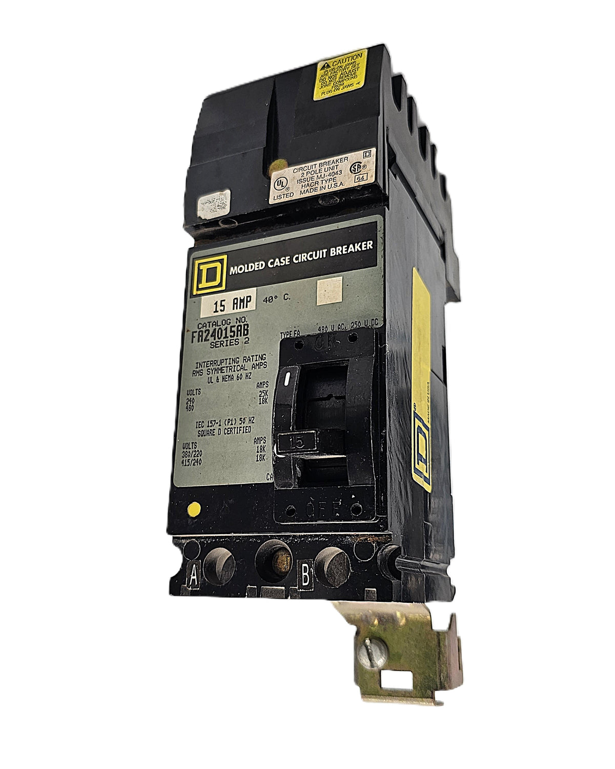 Square D FA24015AB Circuit Breaker 2-Pole, 15 Amp, 480Y/277V AC, Type FA, Thermal Magnetic, Bolt-On Mount