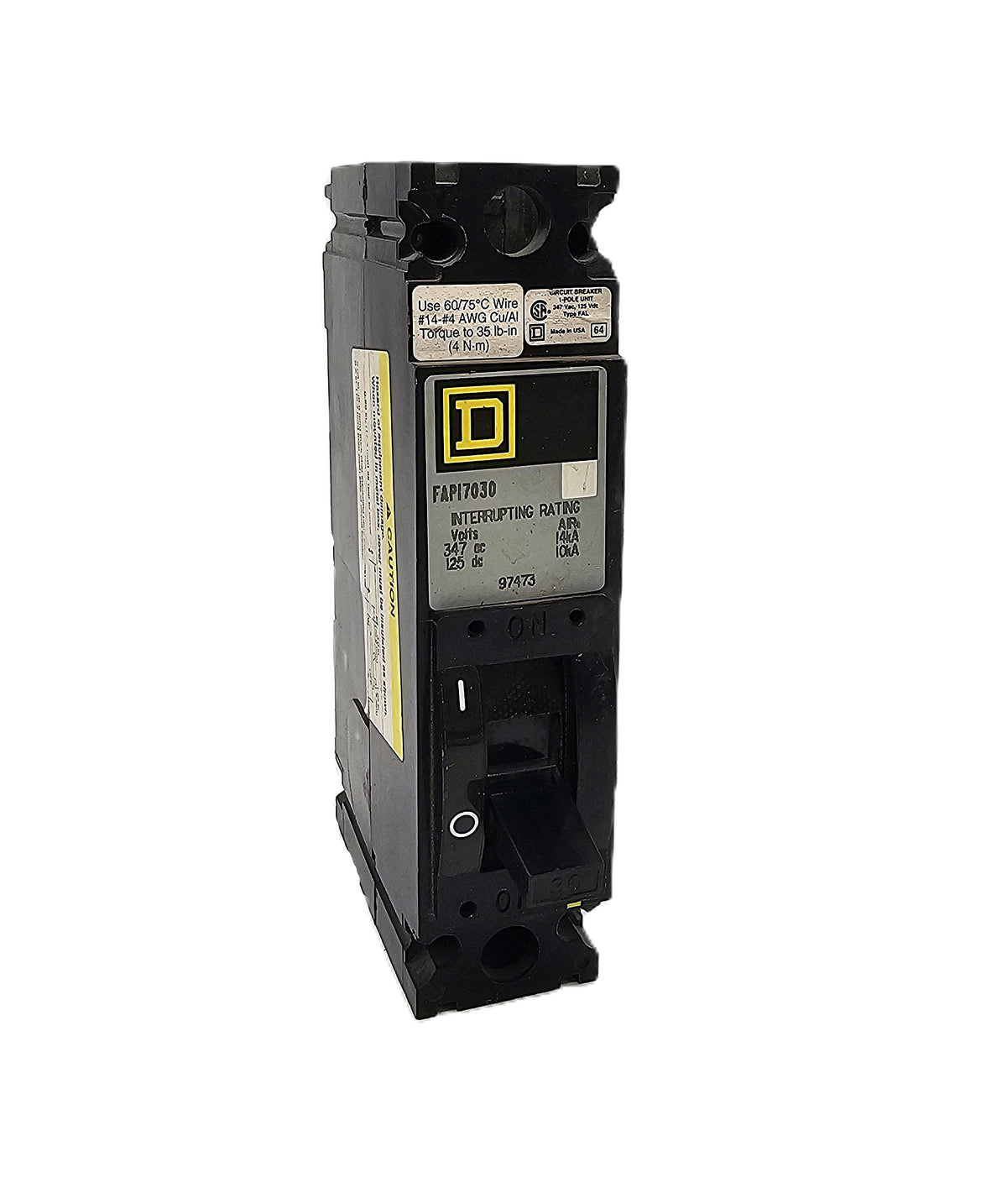 Square D FAP17030 Circuit Breaker 1-Pole, 30 Amp, 347V AC / 125V DC, Thermal Magnetic, FAP Frame, Unit Mount