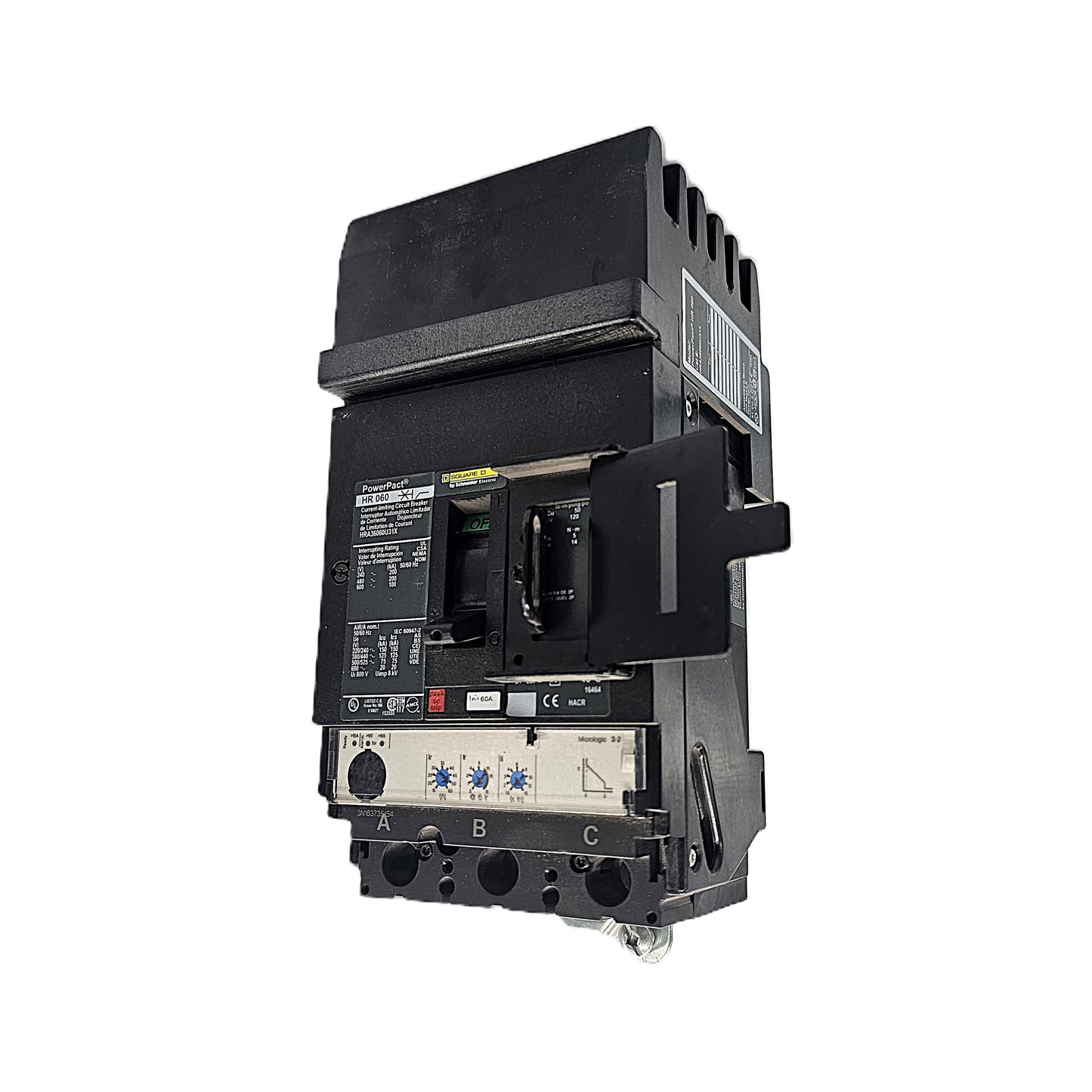 Square D PowerPact HRA36060U31X Circuit Breaker 3-Pole, 60 Amp, 600V AC, Bolt-On, PowerPact HR Frame
