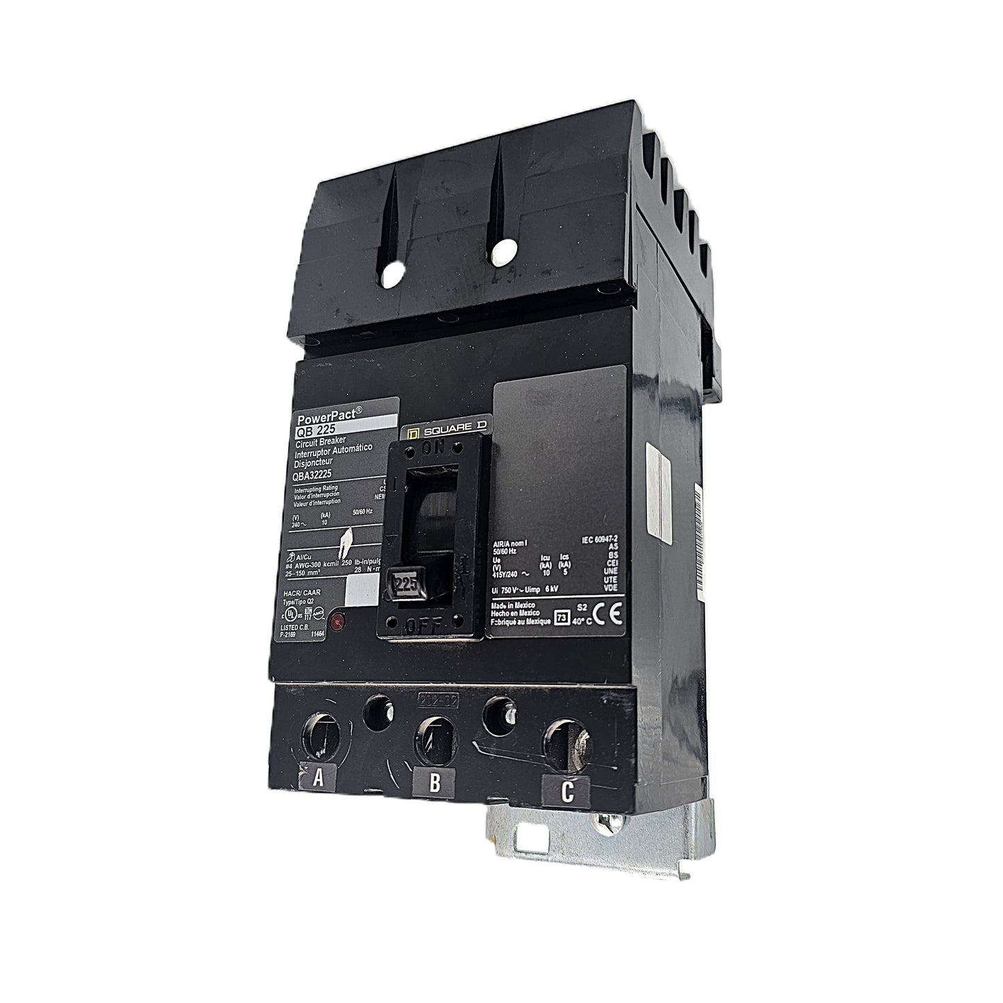 Square D PowerPact QBA32225 Circuit Breaker 3-Pole, 225 Amp, 600V AC, Bolt-On, PowerPact QB Frame