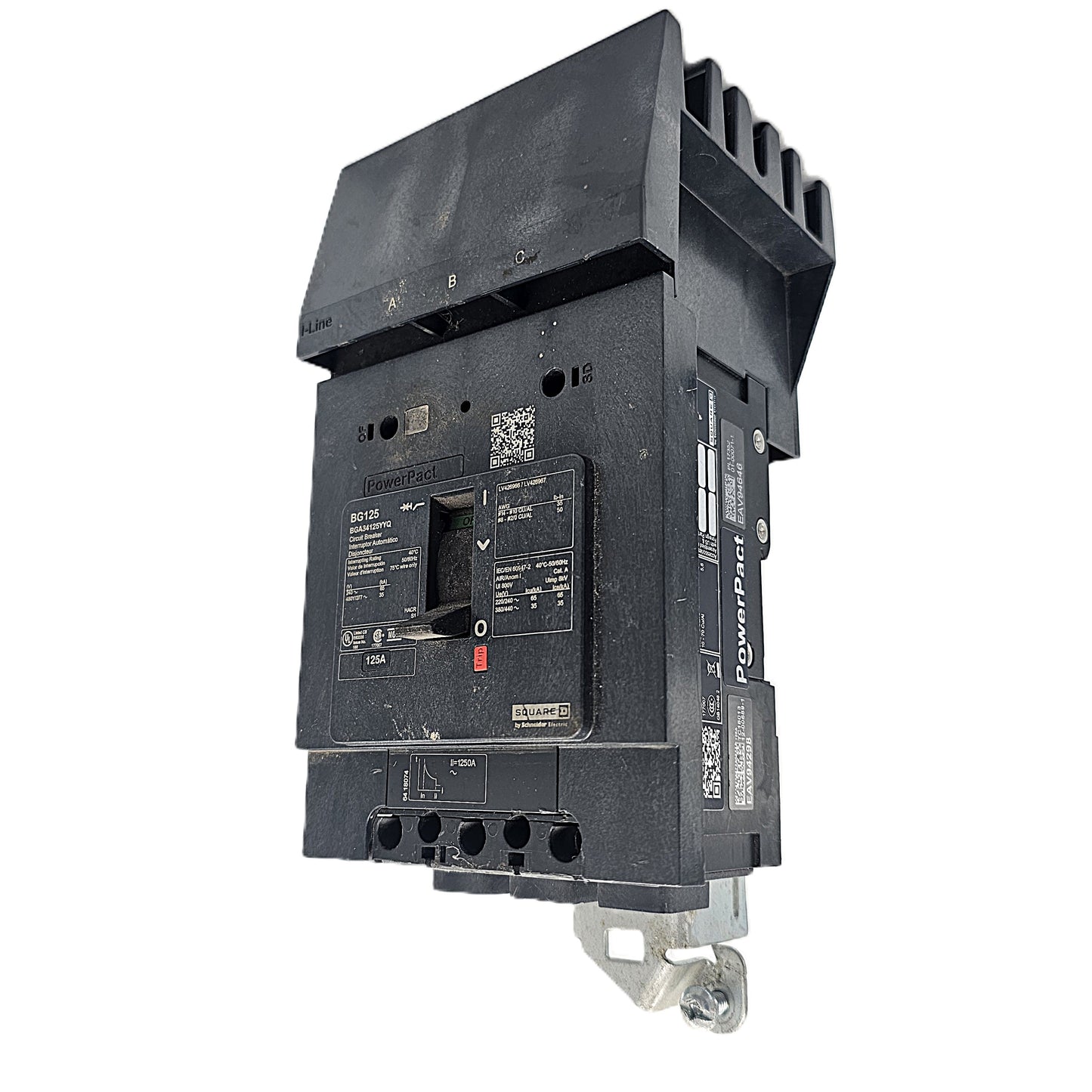 Square D PowerPact BQ31225 Circuit Breaker 3-Pole, 125 Amp, 600V AC, Bolt-On, PowerPact BQ Frame