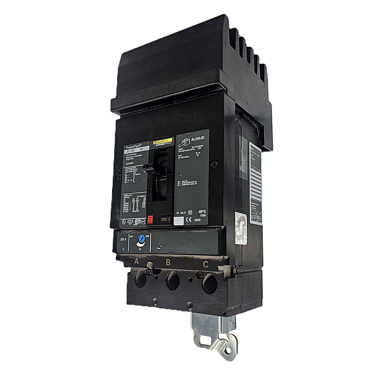 Square D PowerPact JGB36200 Circuit Breaker 3-Pole, 200 Amp, 600V AC, I-Line Mount, LG-Frame