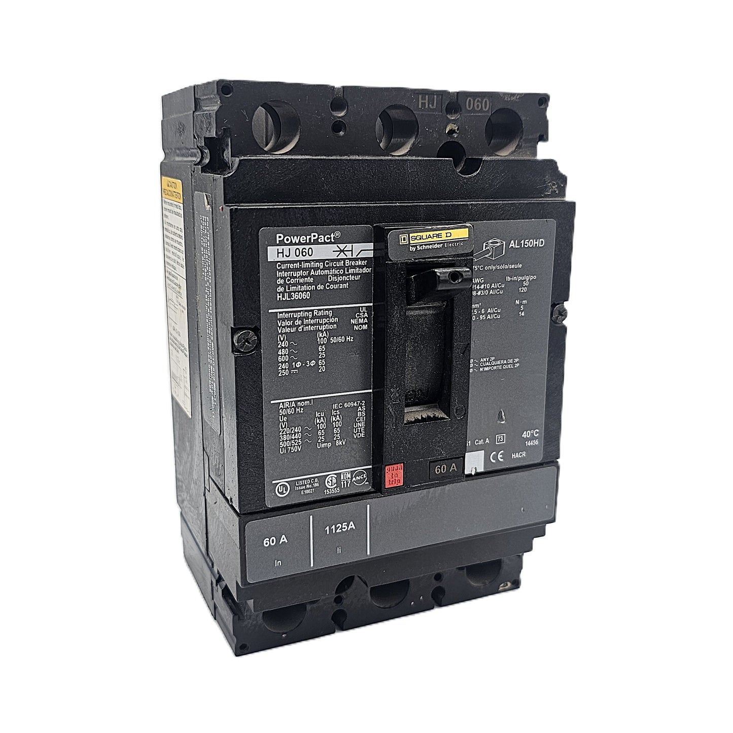 Square D HJL36060 Circuit Breaker 3-Pole, 60 Amp, 600V AC, PowerPact HJ Frame