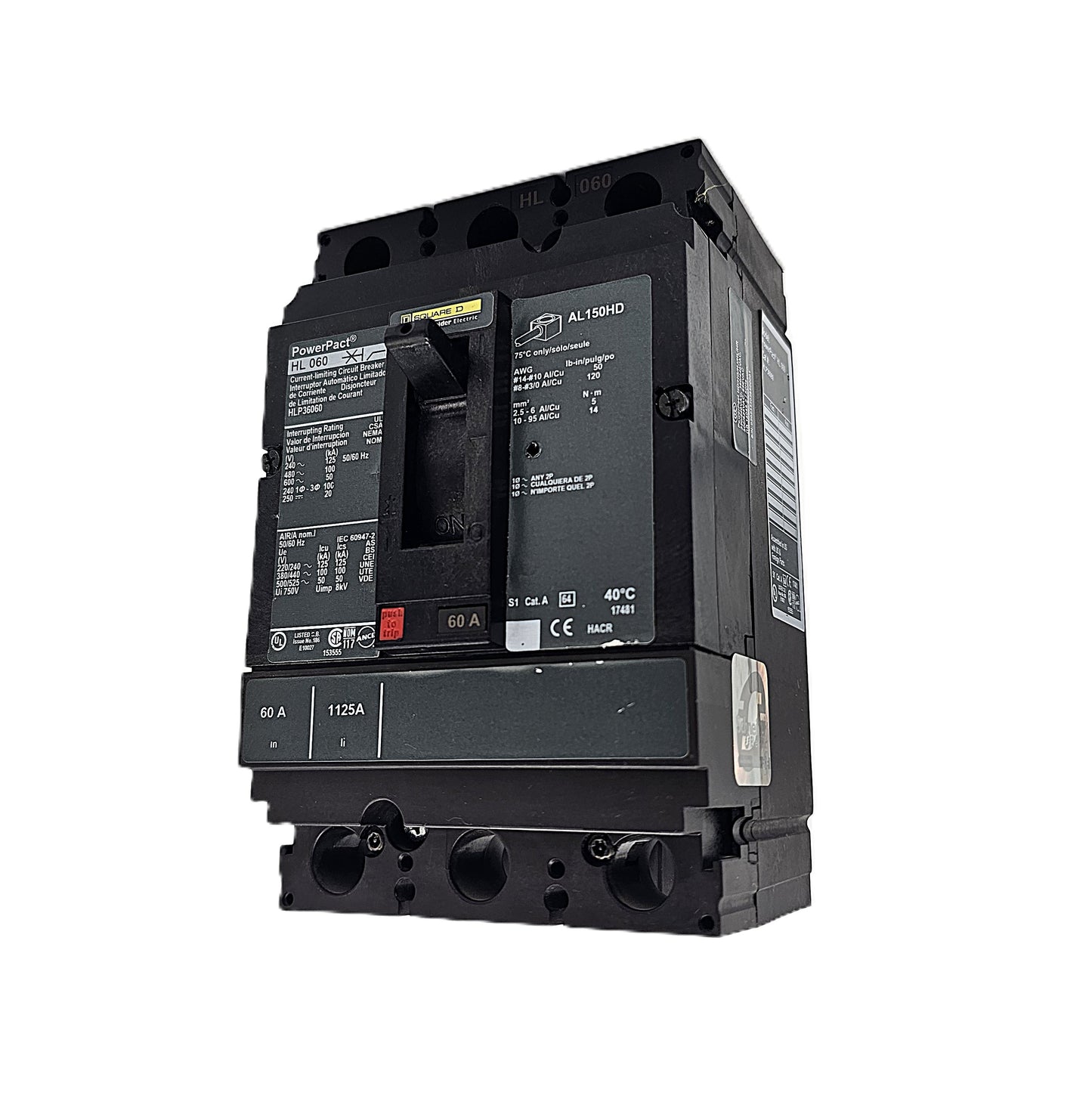 Square D HLP36060 Circuit Breaker 3-Pole, 60 Amp, 600V AC, PowerPact HL Frame