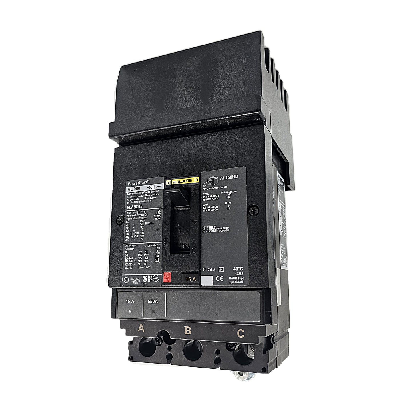 Square D HLA36015 Circuit Breaker 3-Pole, 15 Amp, 600V AC, PowerPacT HL Frame