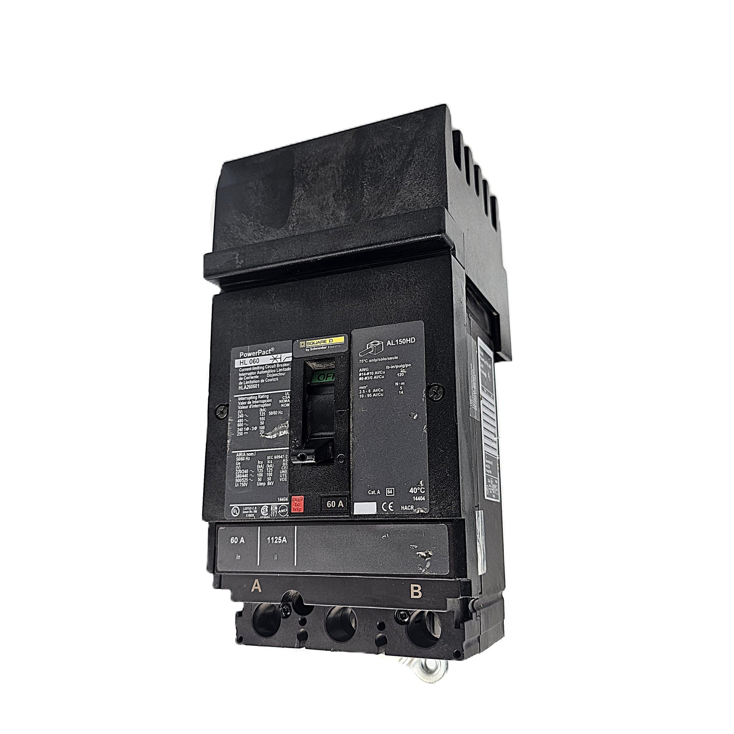Square D HLA260601 Circuit Breaker 3-Pole, 60 Amp, 600V AC, PowerPacT HL Frame