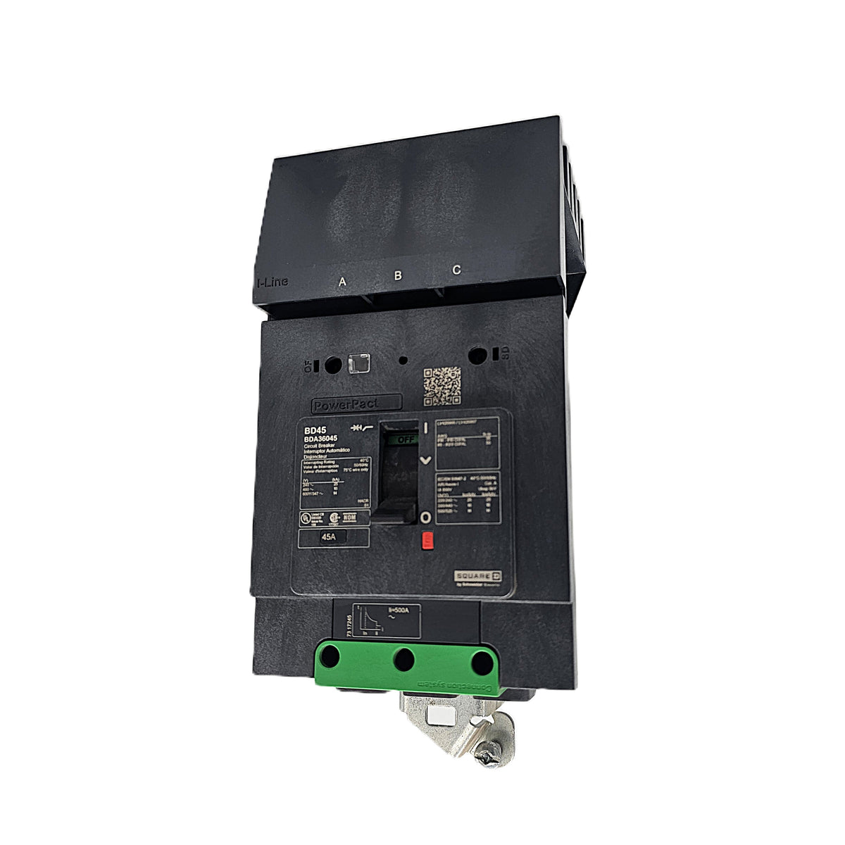Square D BDA34045 Circuit Breaker 3-Pole, 45 Amp, 600V AC, PowerPact BD Frame