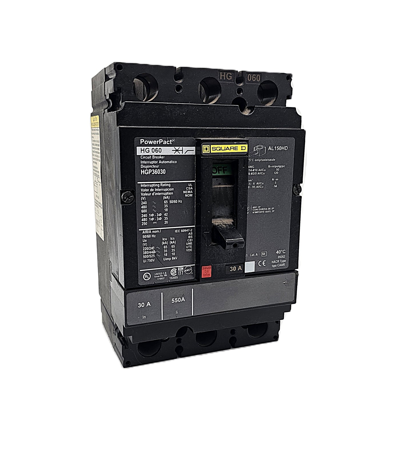 Square D HGP36030 Circuit Breaker 3-Pole, 30 Amp, 600V AC, PowerPac HG-Frame