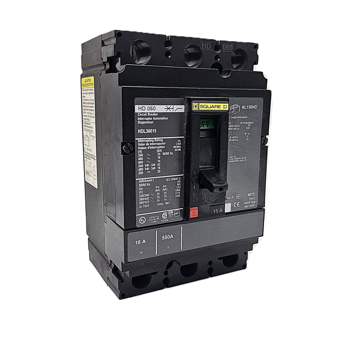 Square D HDL36015 Circuit Breaker (3-Pole, 15 Amp, 600V AC, PowerPacT HD-Frame