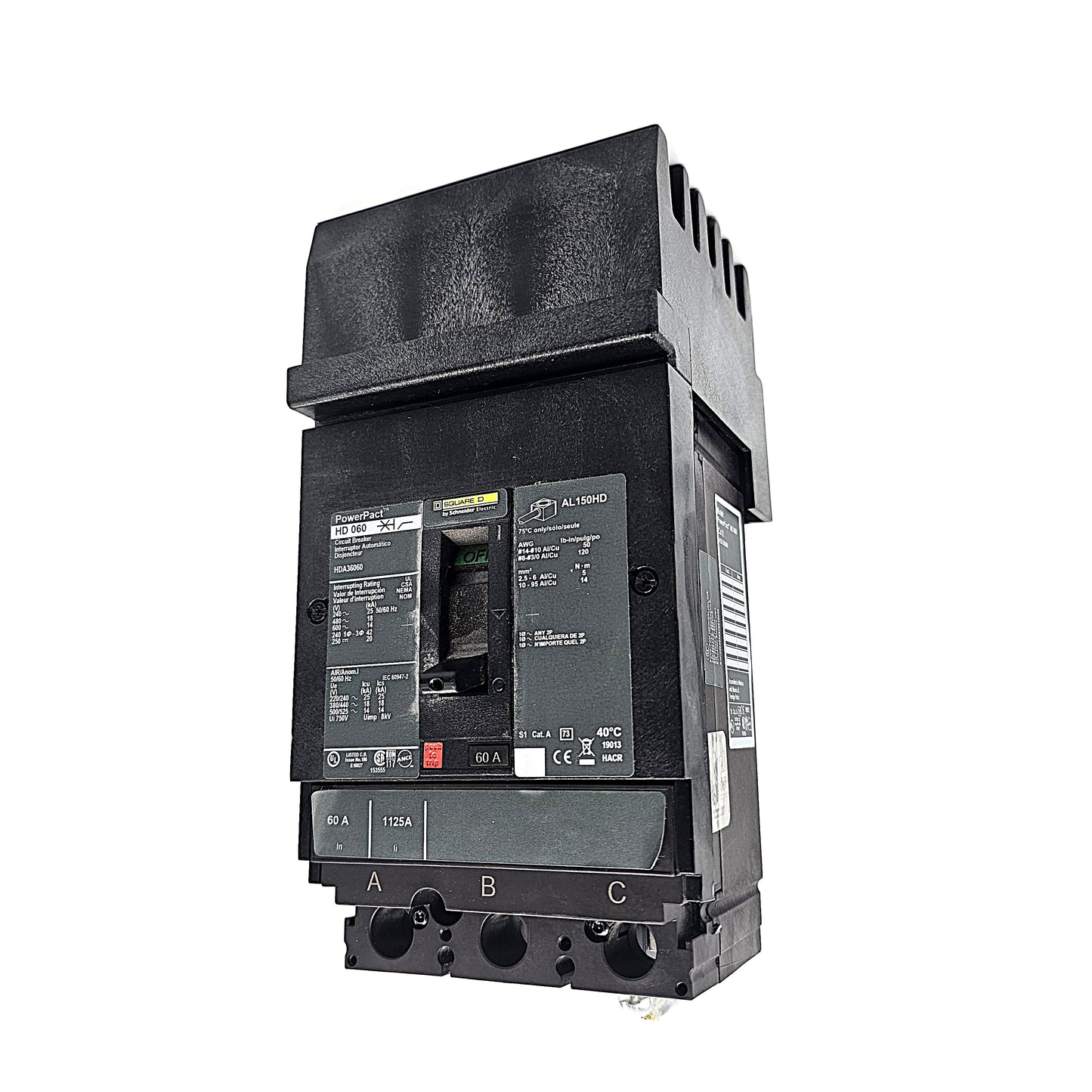 Schneider Electric PowerPact HDA36060 Circuit Breaker 3-Pole, 60 Amp, 600V AC, Thermal Magnetic, HD Frame