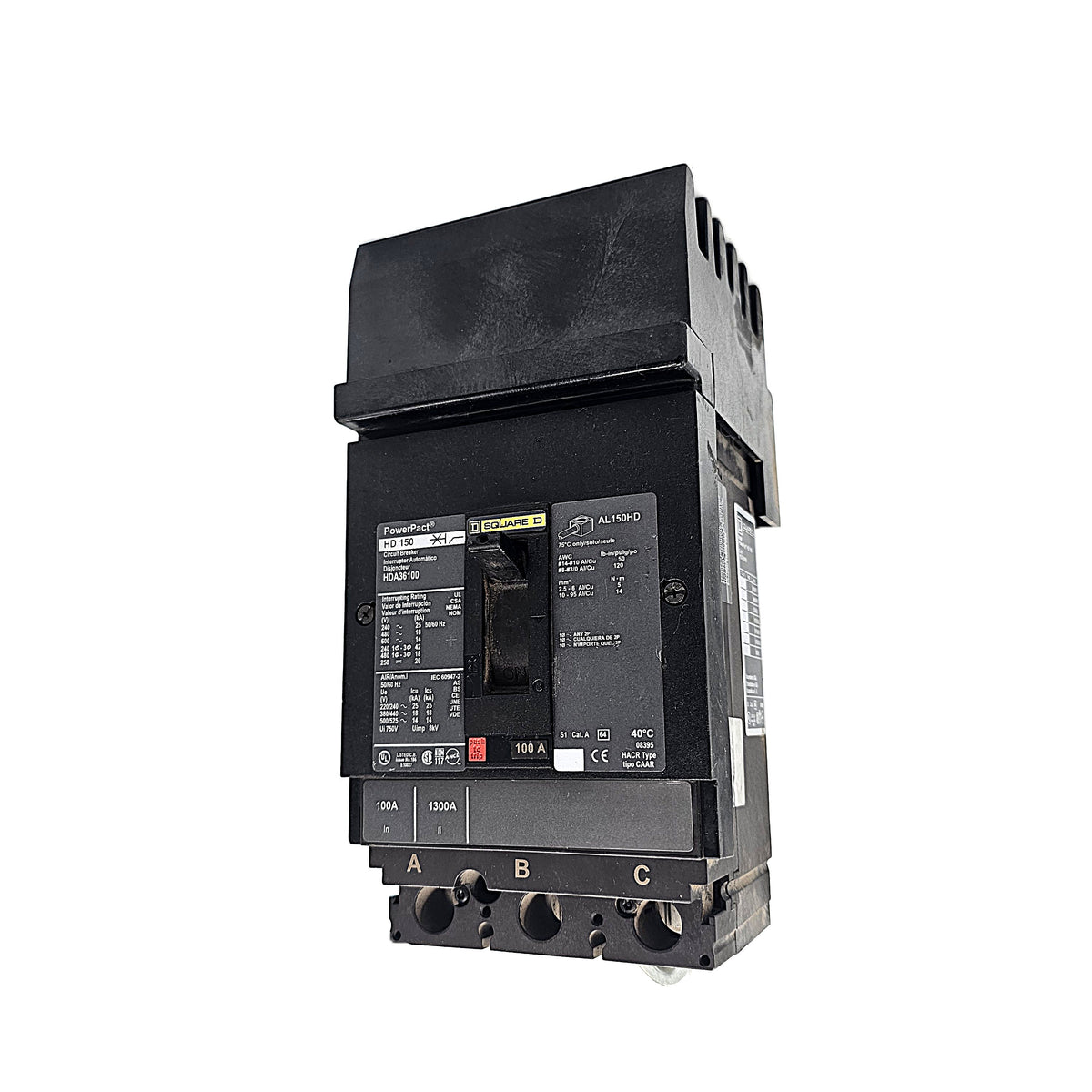 Schneider Electric PowerPact HDA36100 Circuit Breaker 3-Pole, 100 Amp, 600V AC, Thermal Magnetic, HD Frame