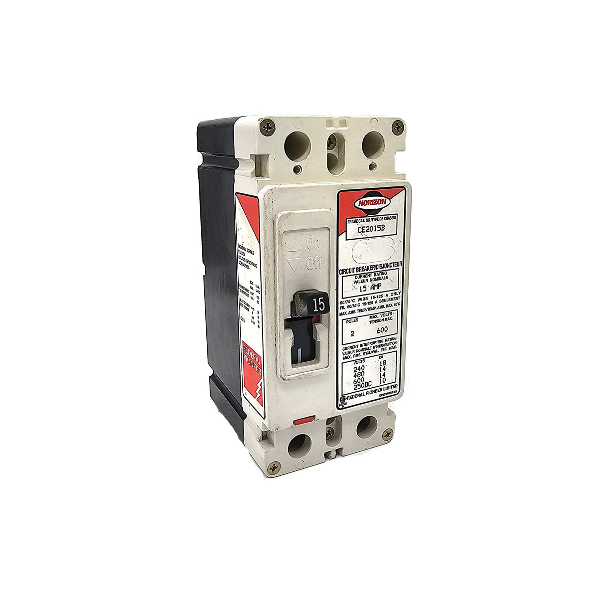 Horizon / Square D CE2015B Circuit Breaker 2-Pole, 15 Amp, 600V AC, Thermal Magnetic, CE Frame