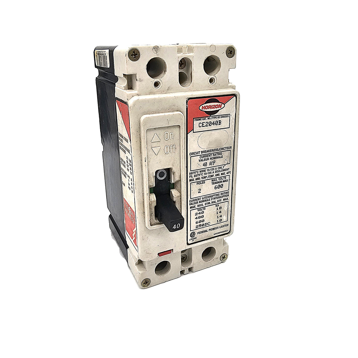 Horizon / Square D CE2040B Circuit Breaker 2-Pole, 40 Amp, 600V AC, Thermal Magnetic, CE Frame