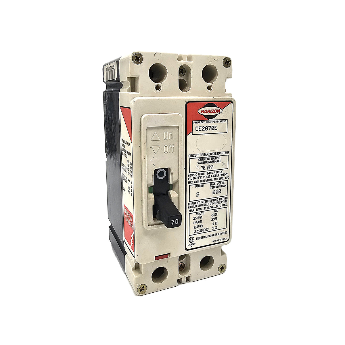 Horizon / Square D CE2070E Circuit Breaker 2-Pole, 70 Amp, 600V AC, Thermal Magnetic, CE Frame