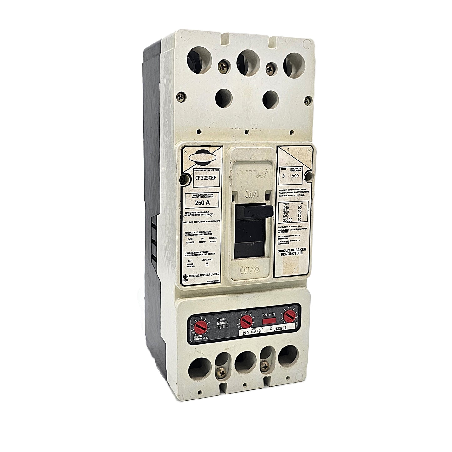 Horizon / Federal Pioneer CF3250EF Circuit Breaker 3-Pole, 250 Amp, 600V AC Max, Adjustable Trip, CF Frame