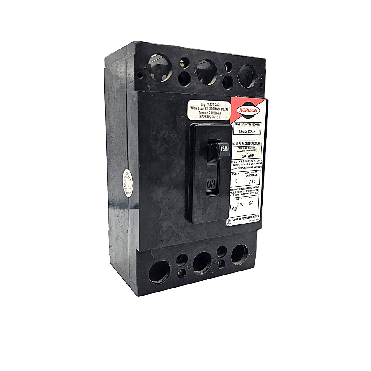 Horizon Federal Pioneer CEJ3150N Circuit Breaker 3-Pole, 150 Amp, 240V AC, CEJ Frame