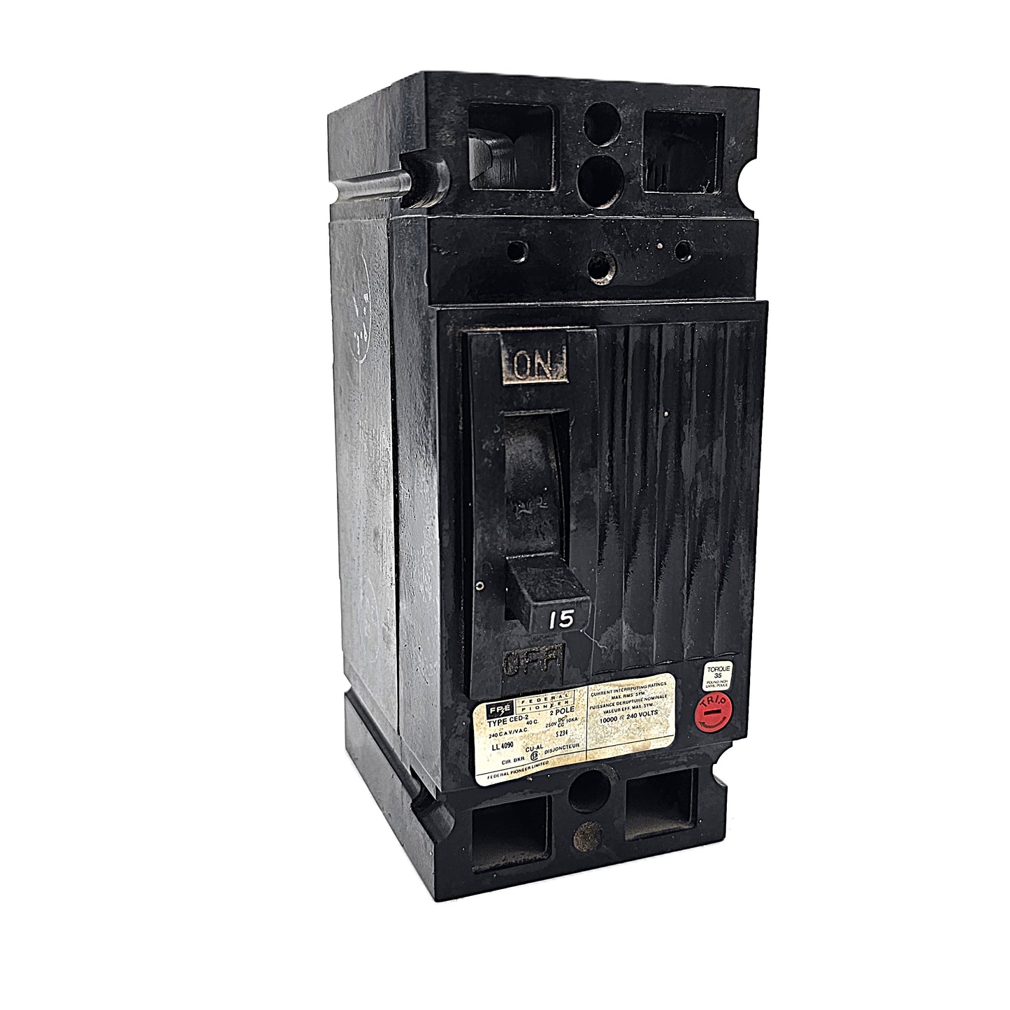 Federal Pioneer CED126015 Circuit Breaker 2-Pole, 15 Amp, 600V AC, Thermal Magnetic, Bolt-On