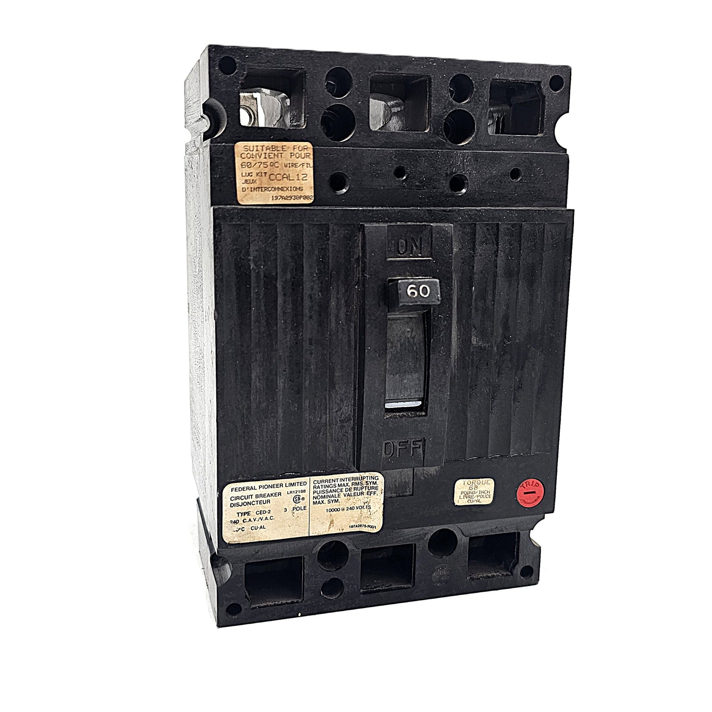 Federal Pioneer CED132060 Circuit Breaker 3-Pole, 60 Amp, 240V AC, Thermal Magnetic, Bolt-On