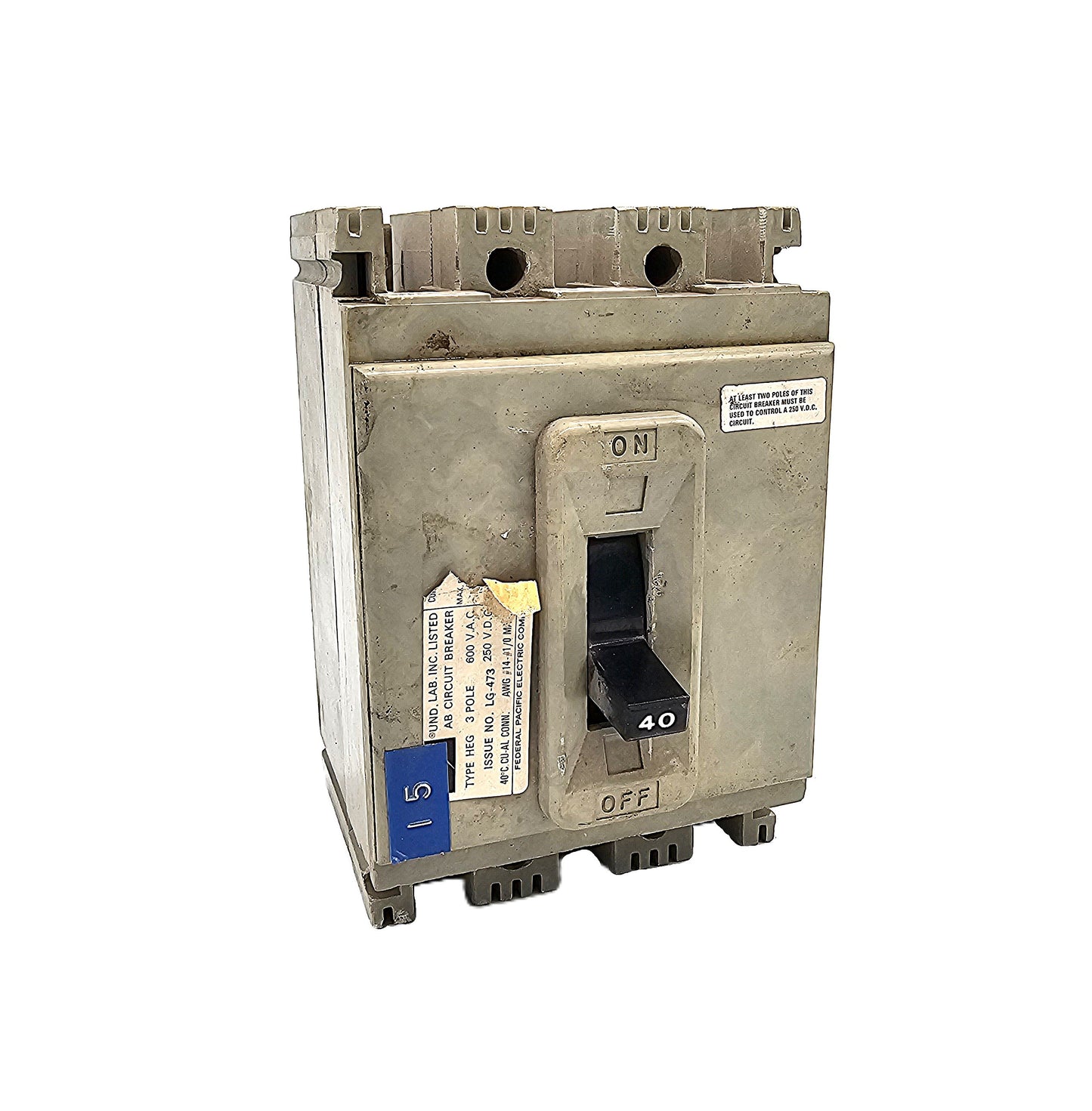 Federal Pioneer FPE HEG631040 Circuit Breaker 3-Pole, 40 Amp, 600V AC, Bolt-On, HEG Frame