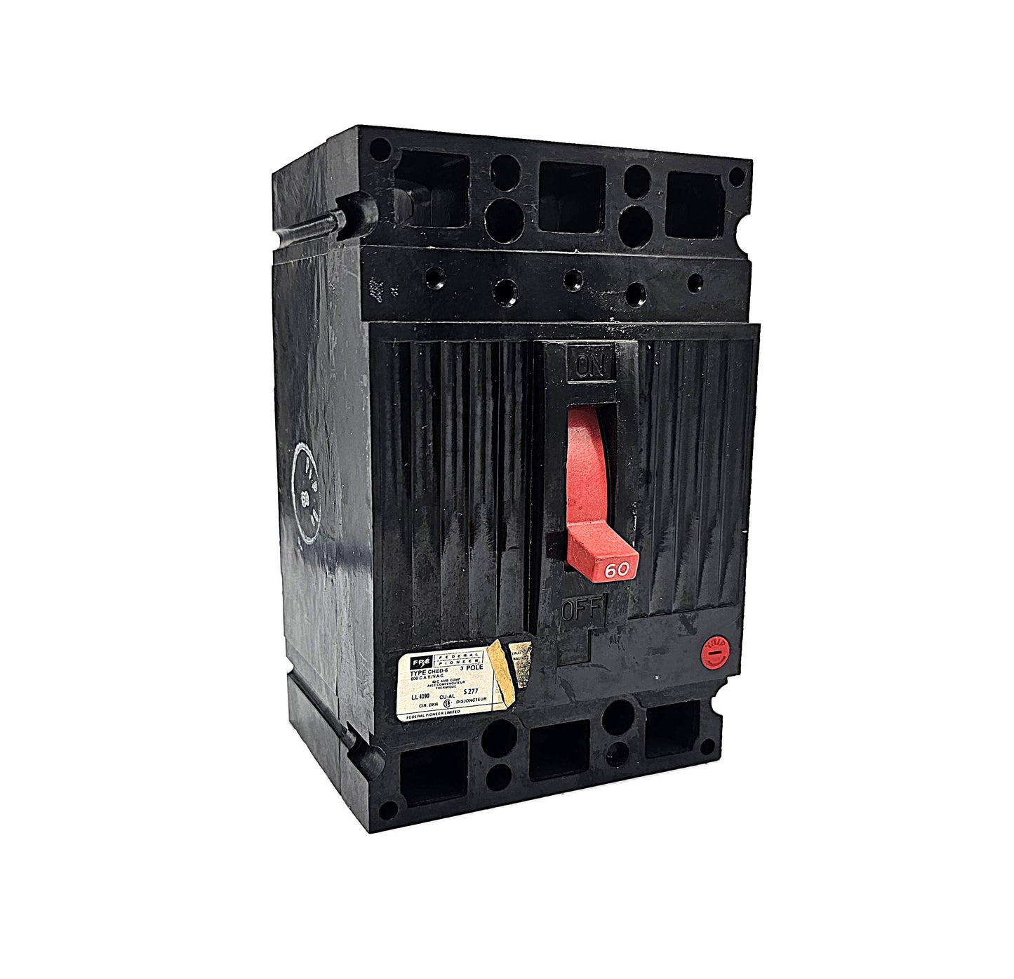 Federal Pioneer FPE CHED132060 Circuit Breaker 3-Pole, 60 Amp, 240V AC, Bolt-On, CHED2 Frame, Red Handle