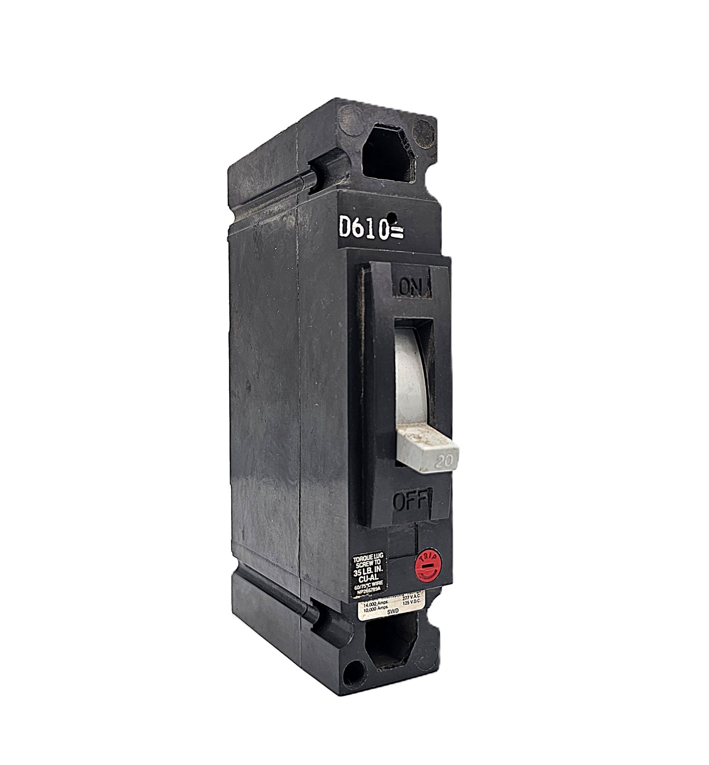 USED General Electric TED114020 Circuit Breaker 1-Pole, 20 Amp, 120/240V AC, Plug-In, Thermal Magnetic, TED Frame