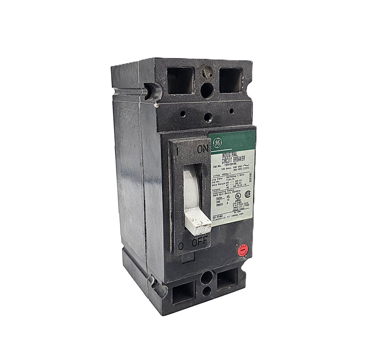 General Electric TEB122100 Circuit Breaker 2-Pole, 100 Amp, 240V AC, Bolt-On, TQD Frame