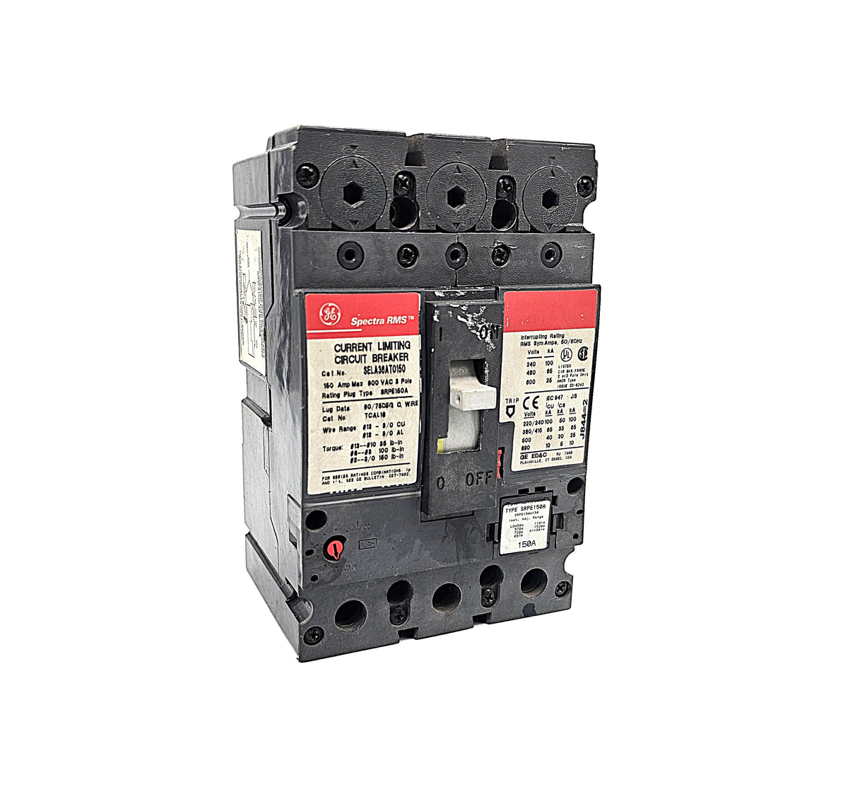 General Electric Spectra RMS SELA36AT0150 Circuit Breaker 3-Pole, 150 Amp, 600V AC, Current Limiting, SELA Frame – Adjustable Trip